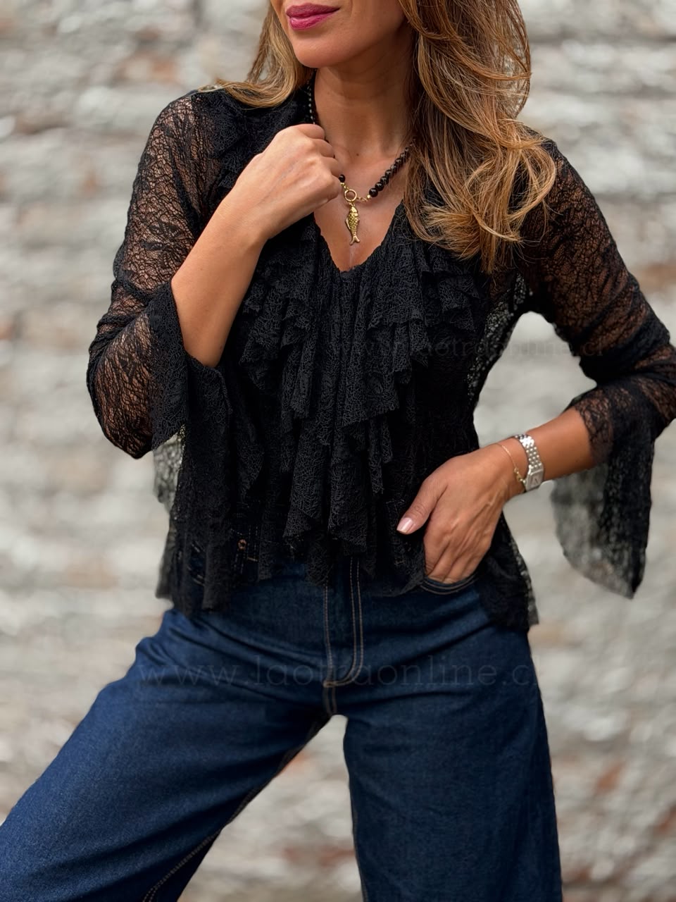 Blusa Encaje Italiana negro