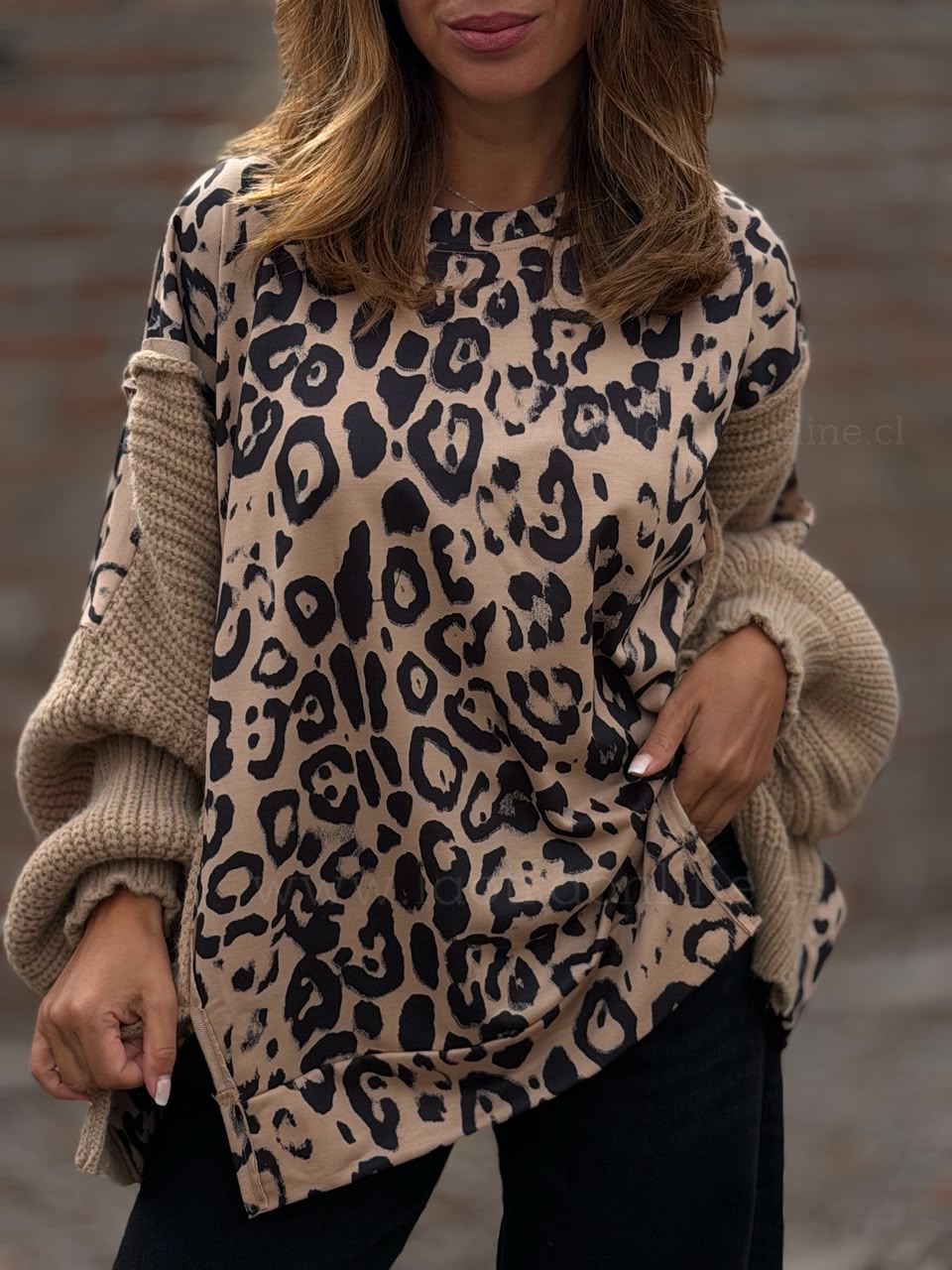 Polerón Print manga tejida camel