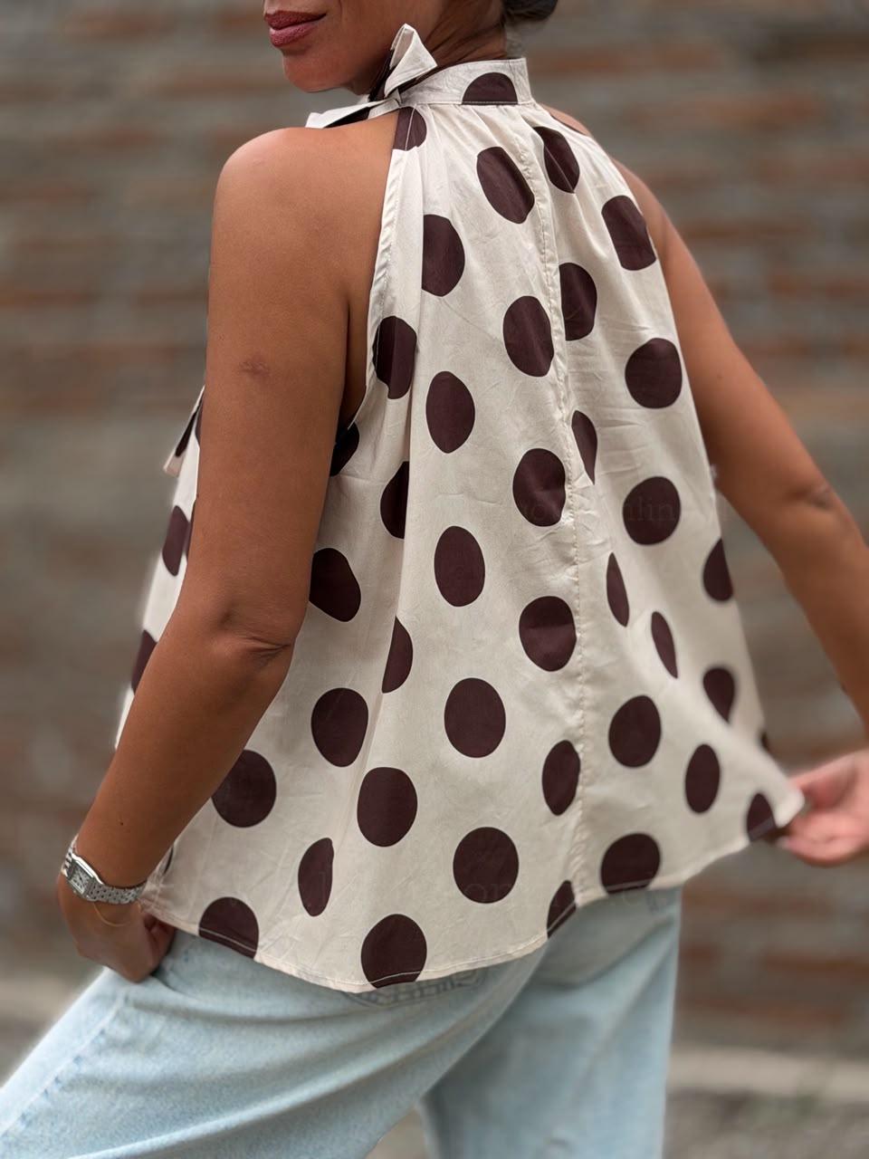 Polera Cuello halter lunar beige/marron
