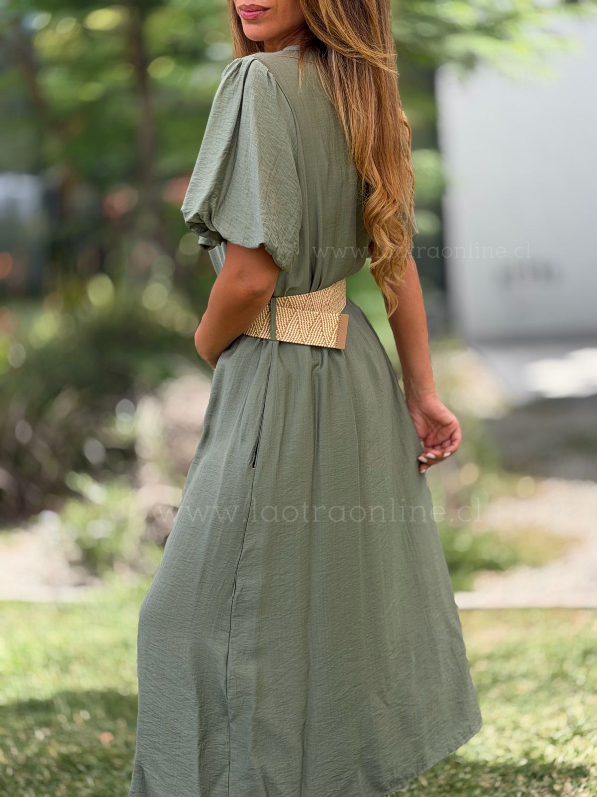 Vestido manga abullonada verde