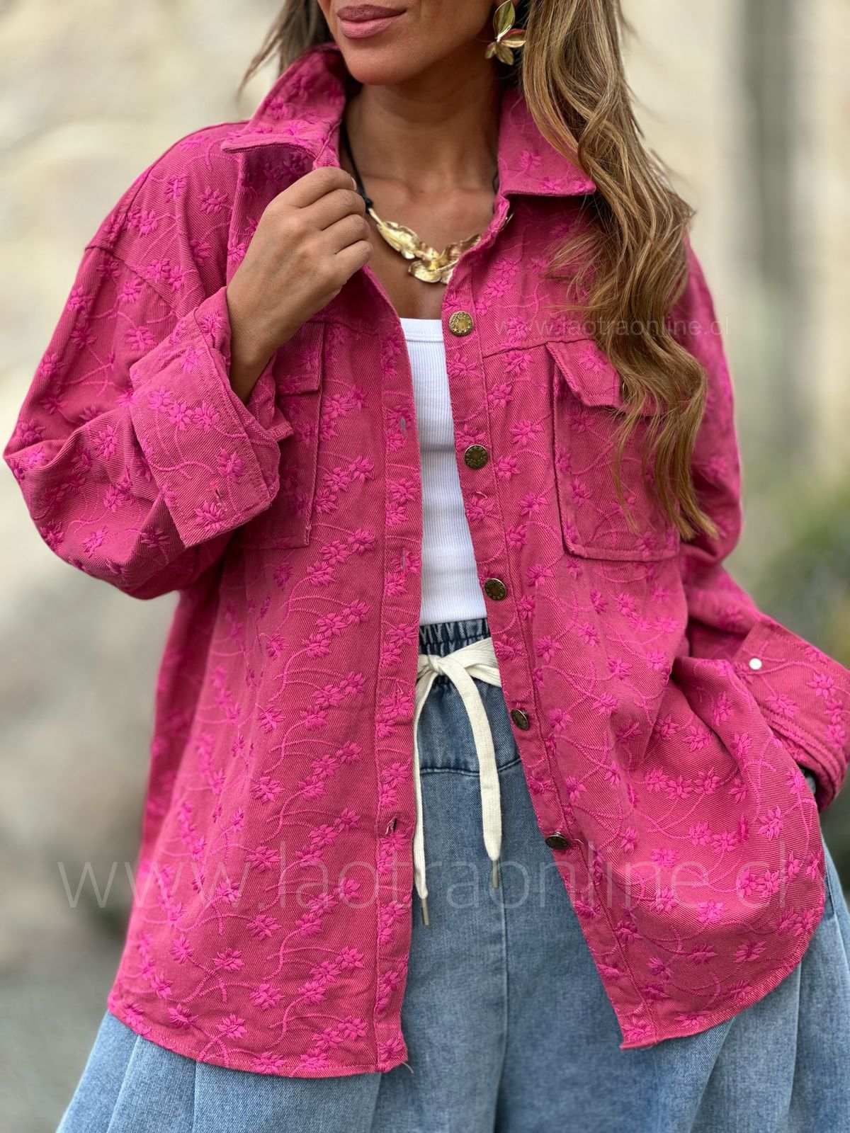 Chaqueta Bordada fucsia