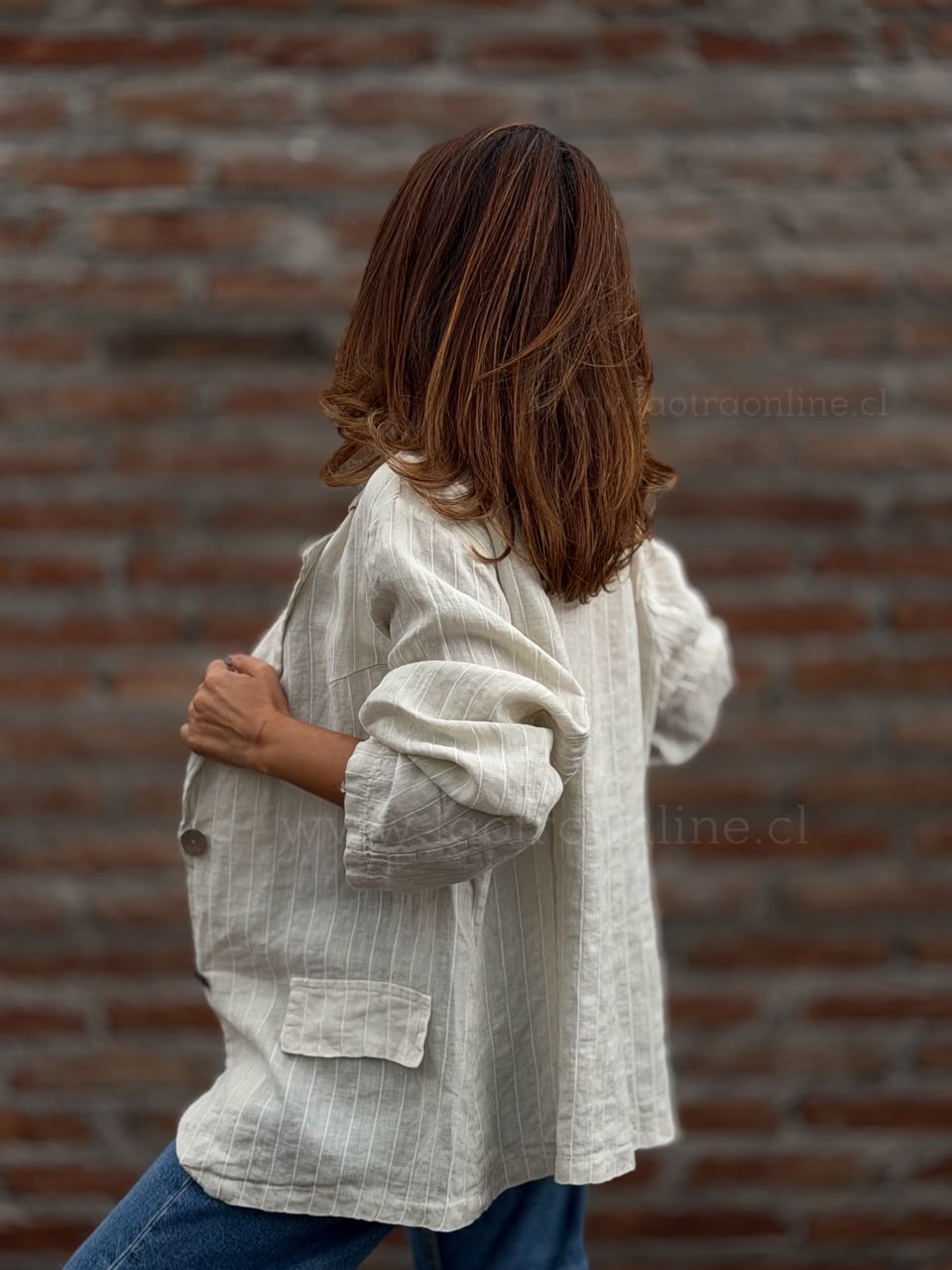 Blazer rayas Puro Lino arena