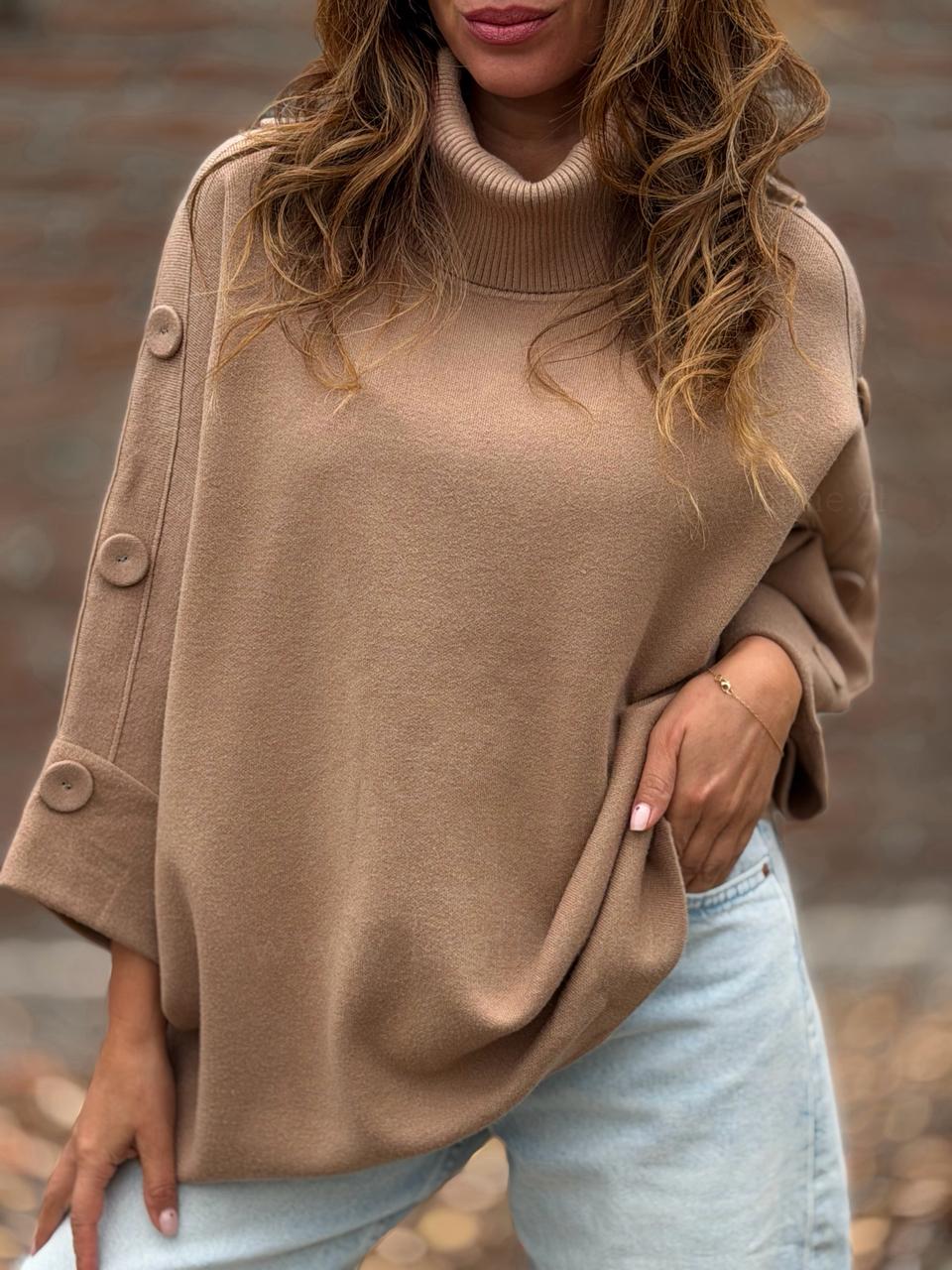 Sweater Botón tejido camel