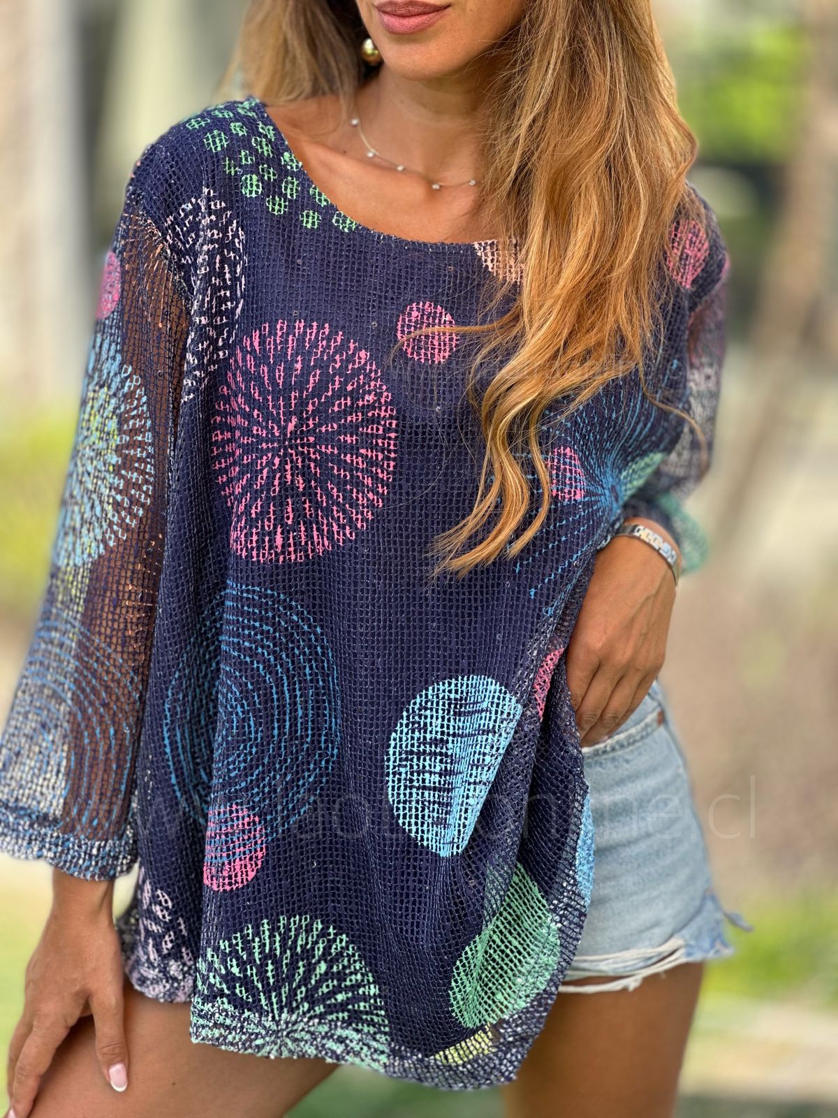 Polera Calada Lentejuela azul
