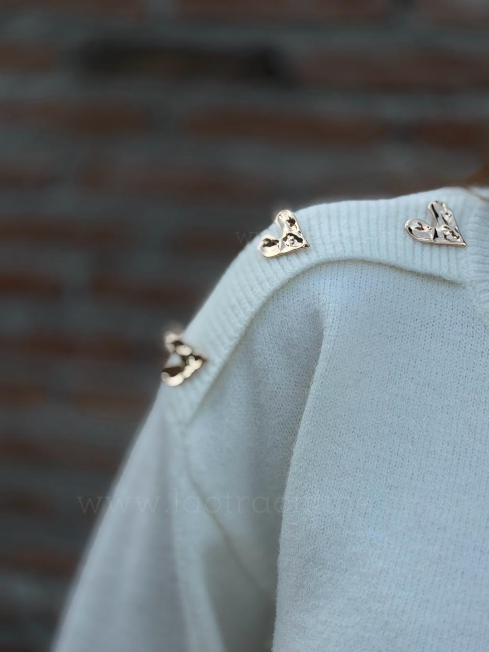 Sweater Corazón dorado crema