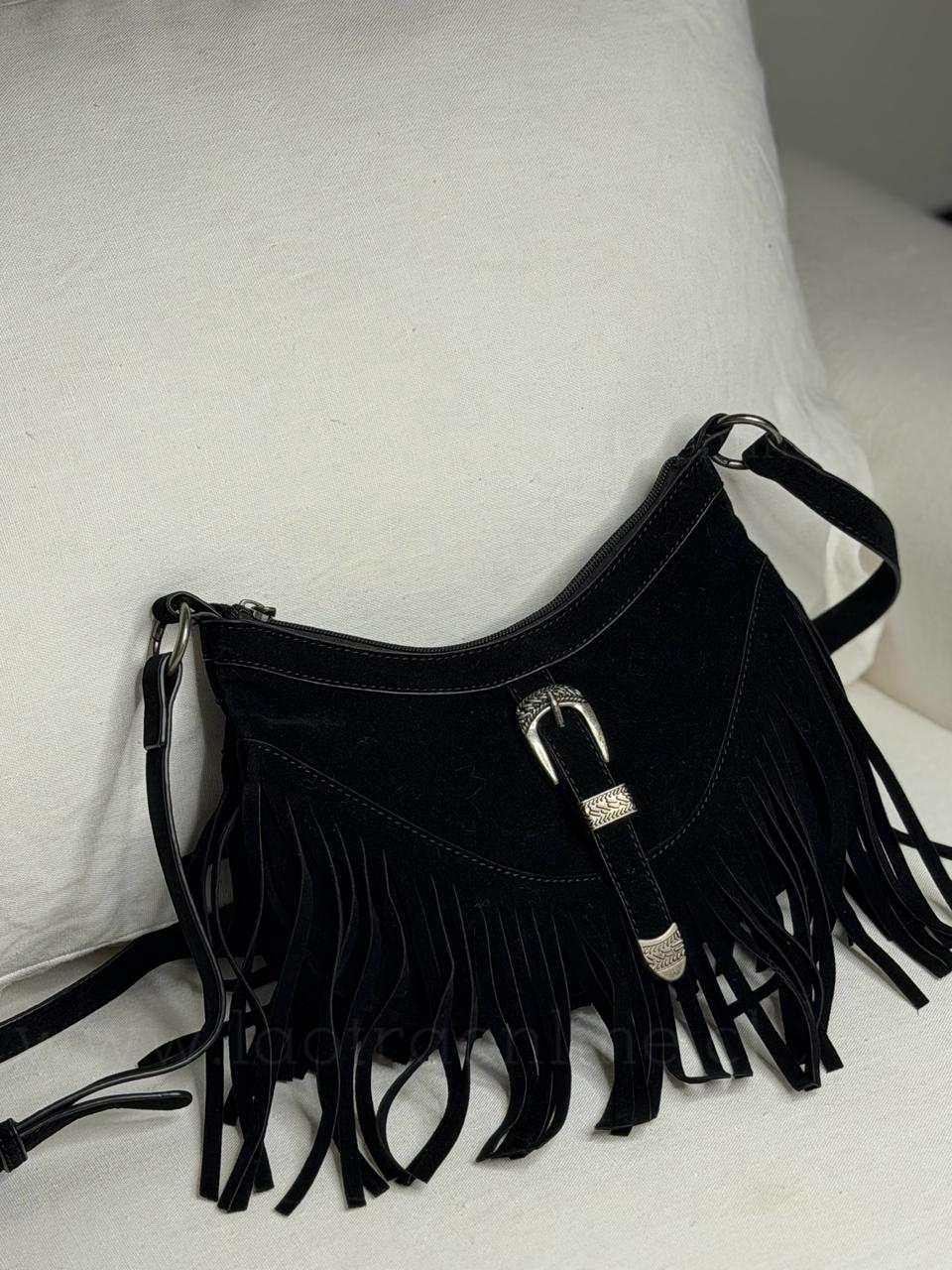 Cartera Gamuza flecos negro