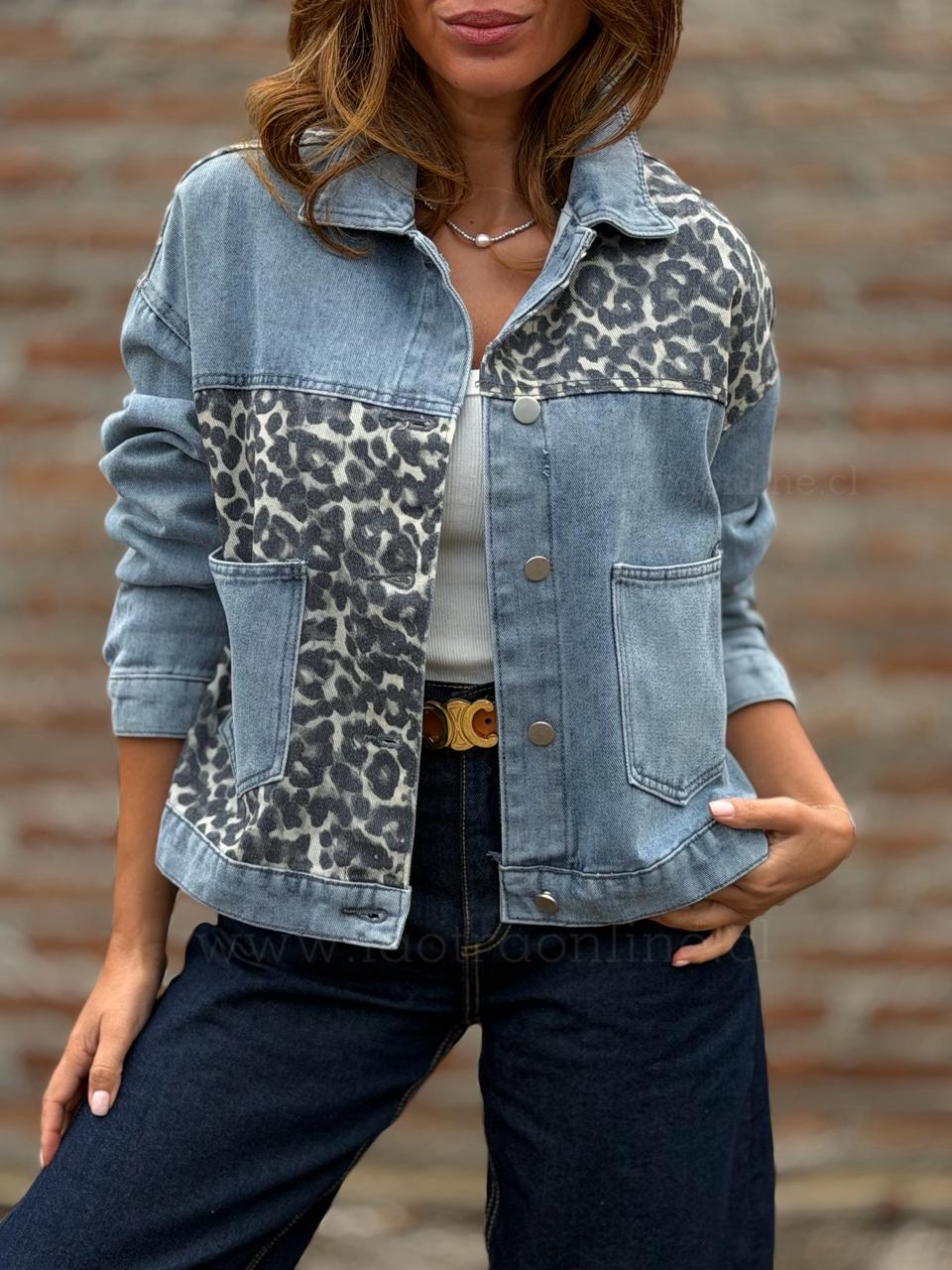 Chaqueta Mezclilla print celeste