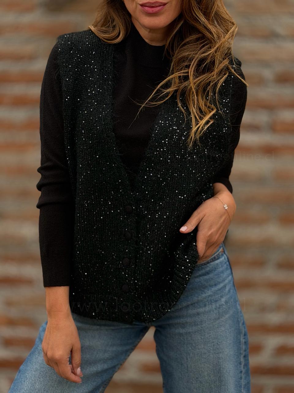Sin mangas mini lentejuelas negro