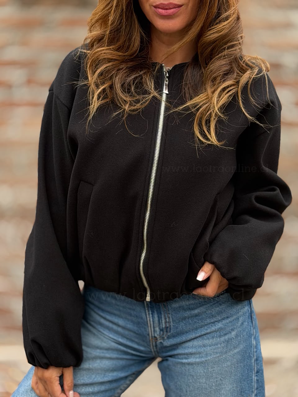 Chaqueta Globo paño forrado negro