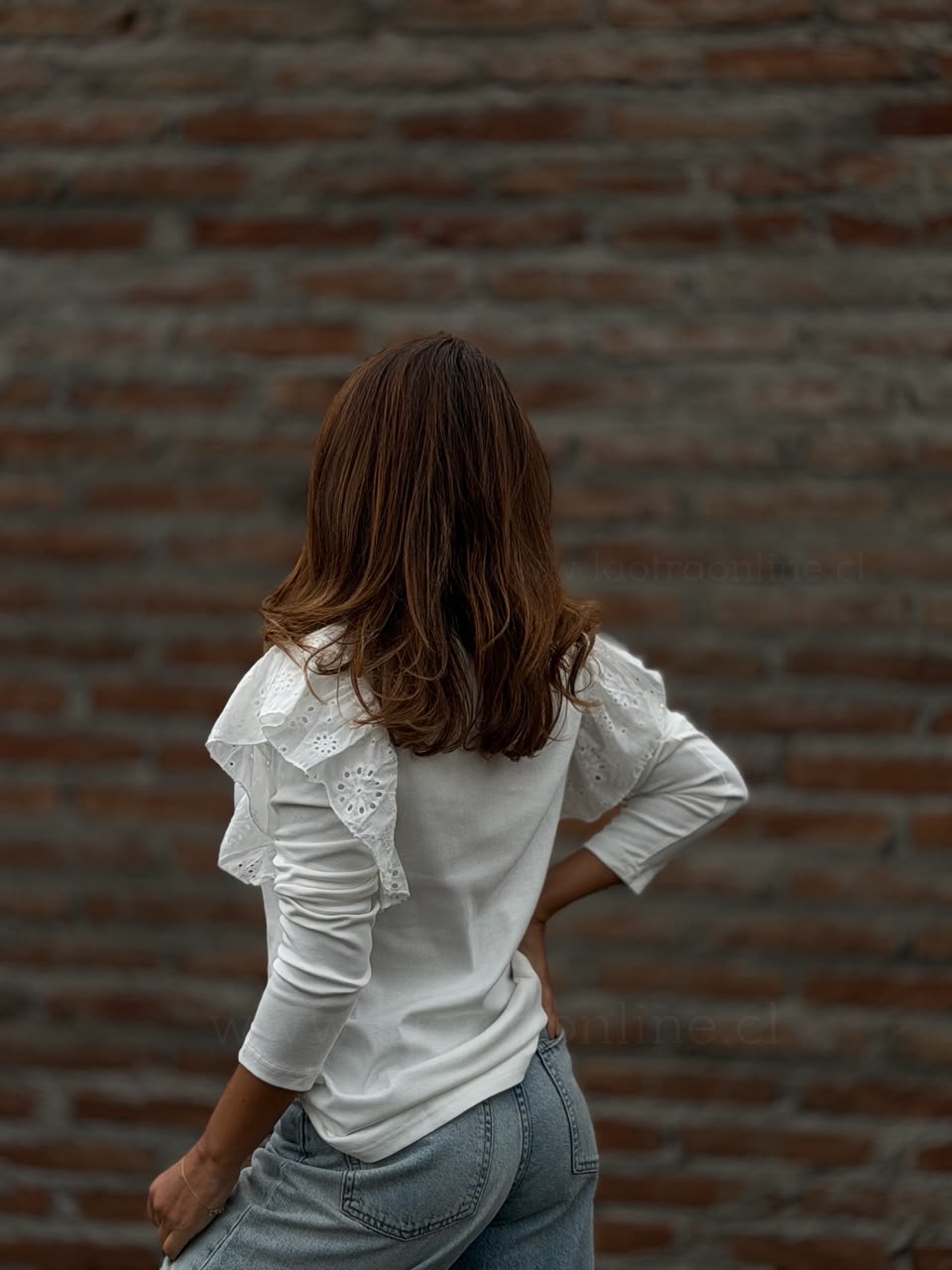 Polera manga Broderie blanco