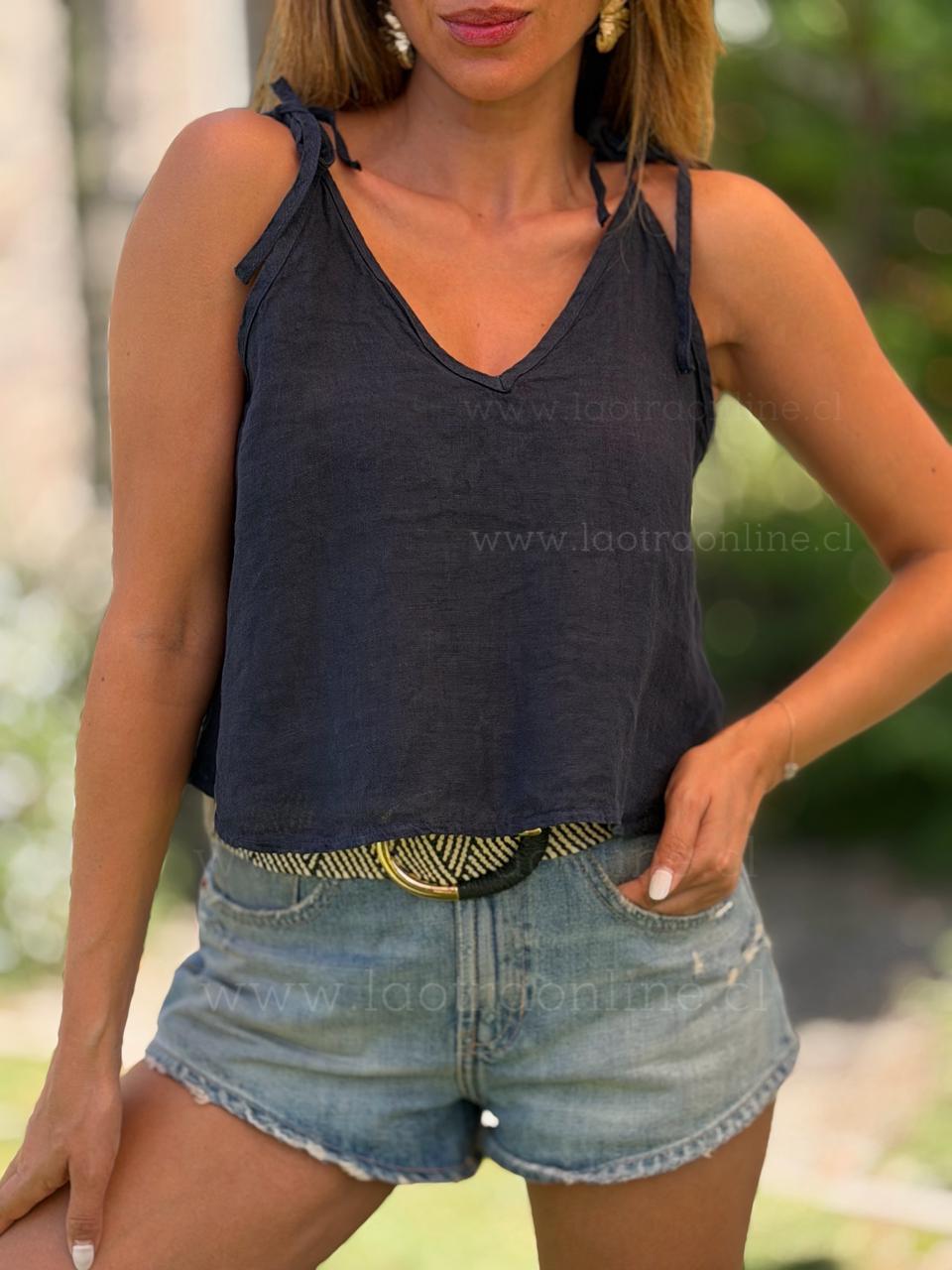 Polera puro lino azul marino