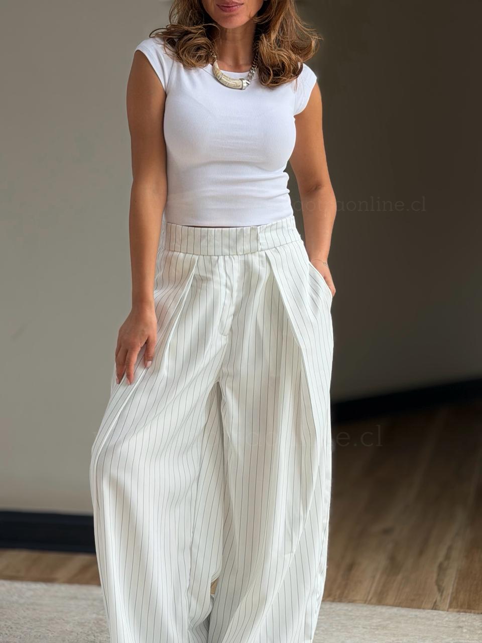 Pantalón London rayas  blanco