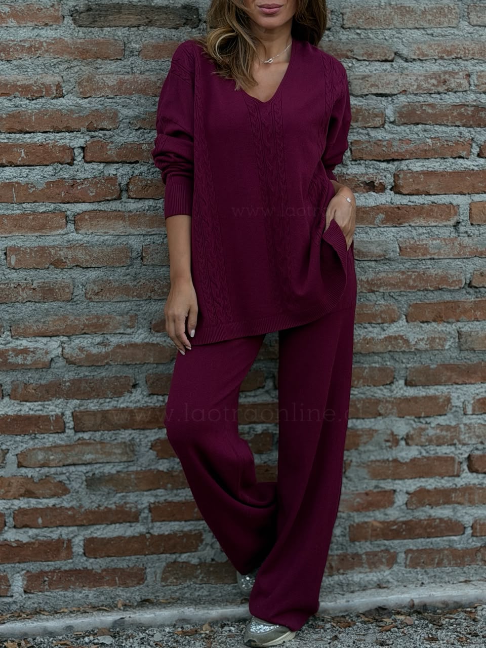 Conjunto Sweater+Pantalón tejido cherry