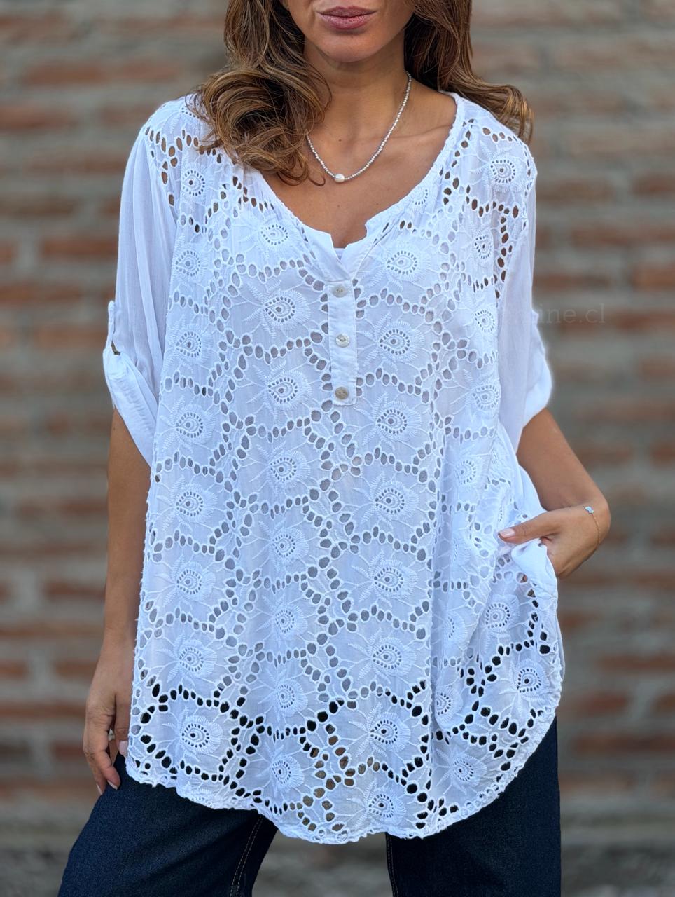 Blusa Macramé Italiana blanco