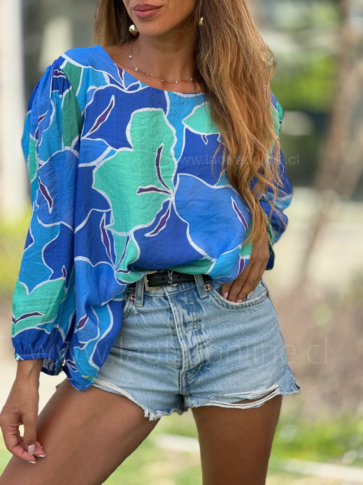 Blusa manga globo azul