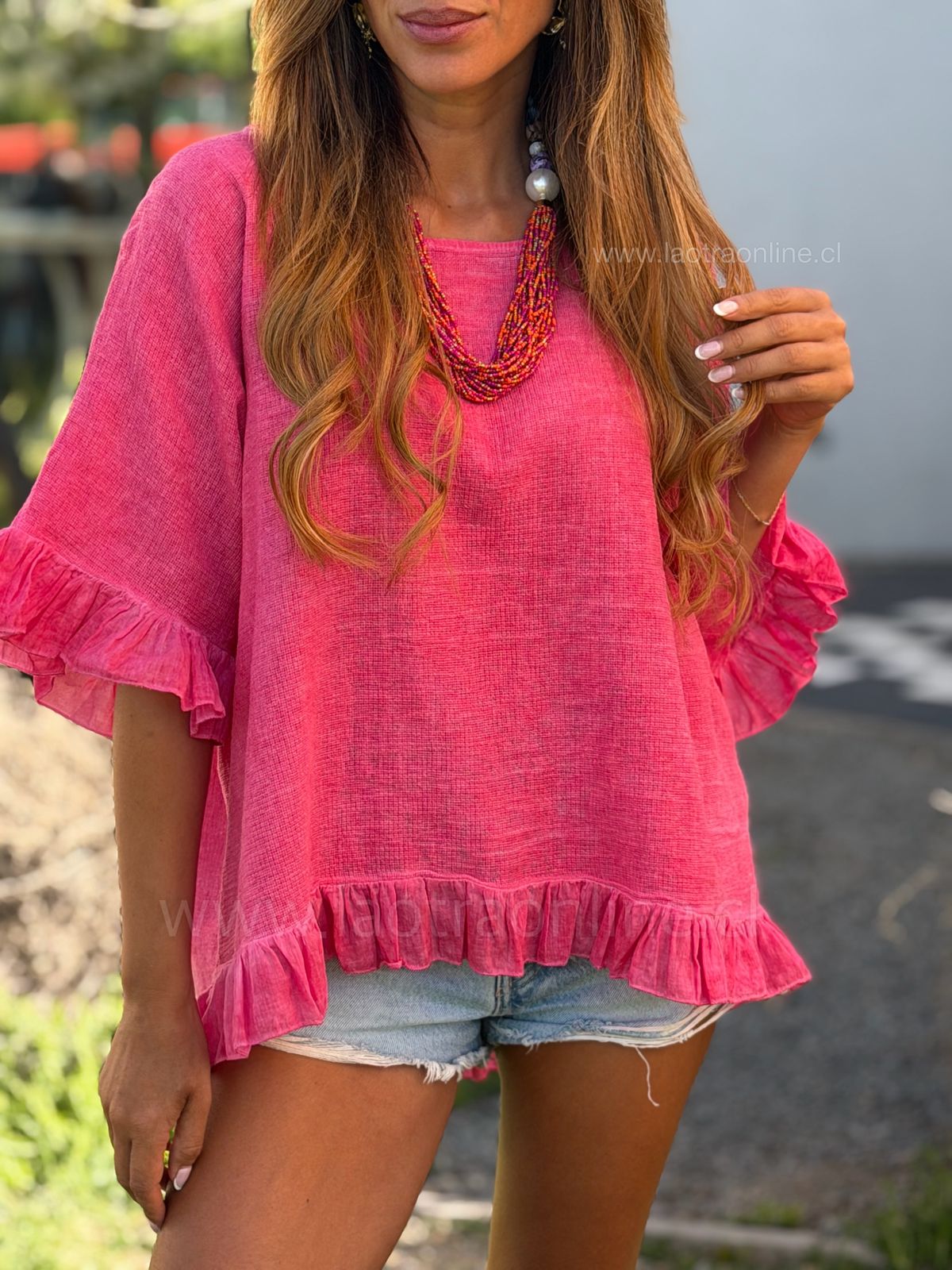 Blusón Lino rústico fucsia