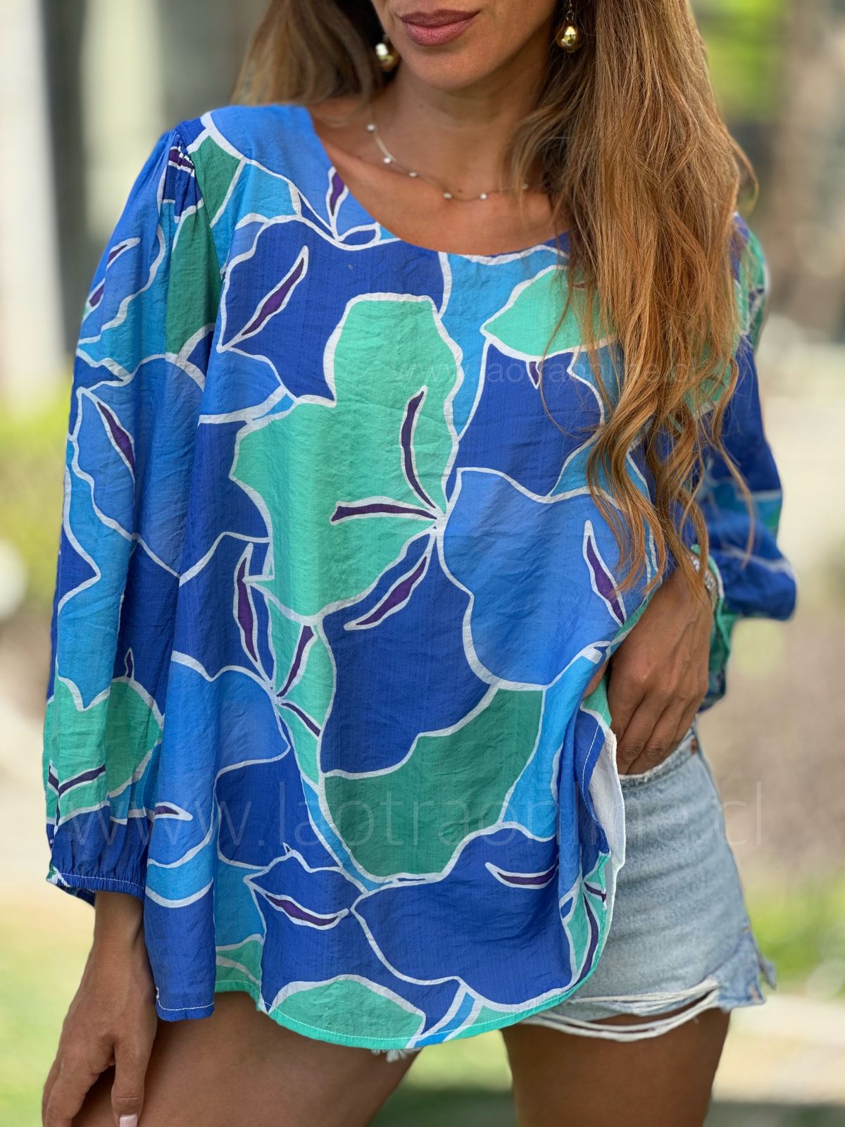 Blusa manga globo azul