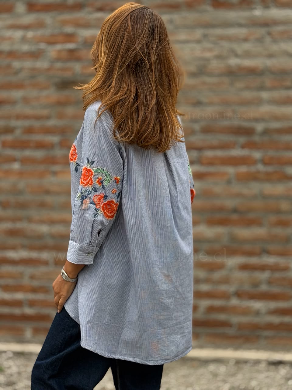 Blusa Rayas bordado azul