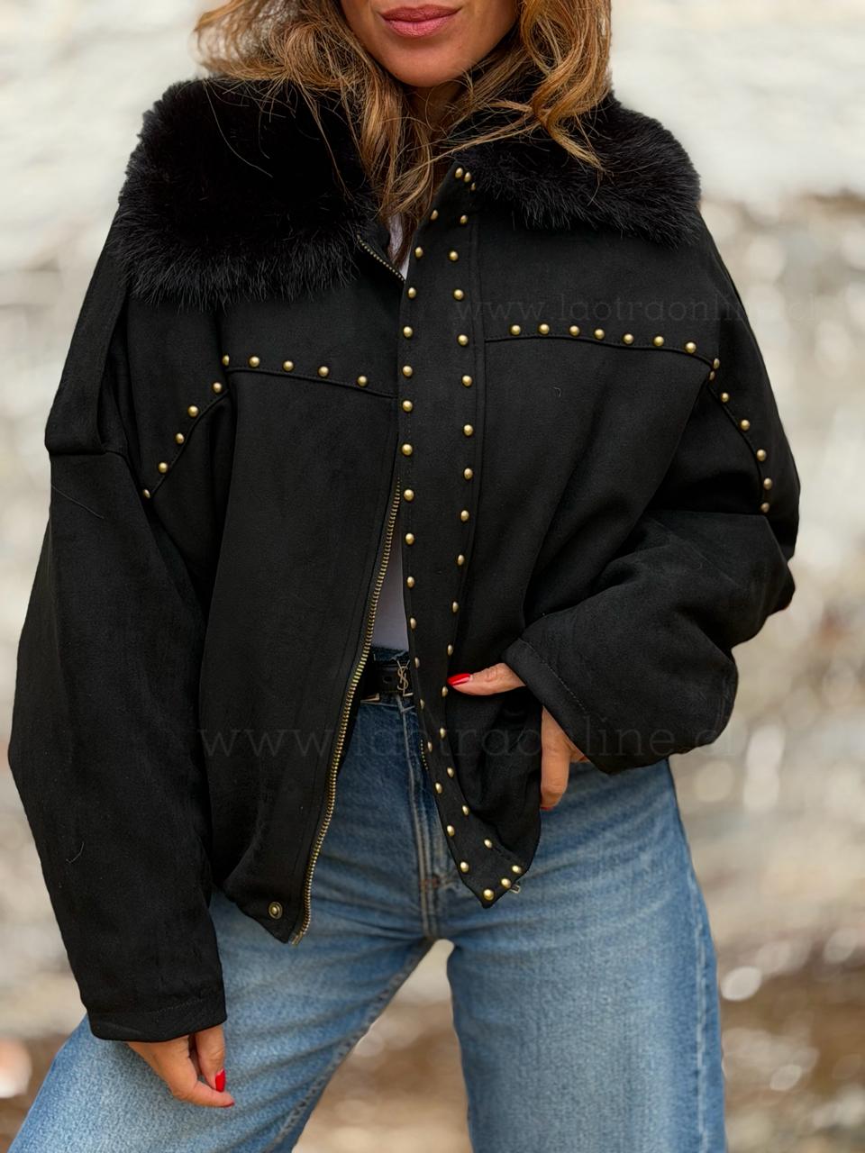Chaqueta Gamuza tachas negro