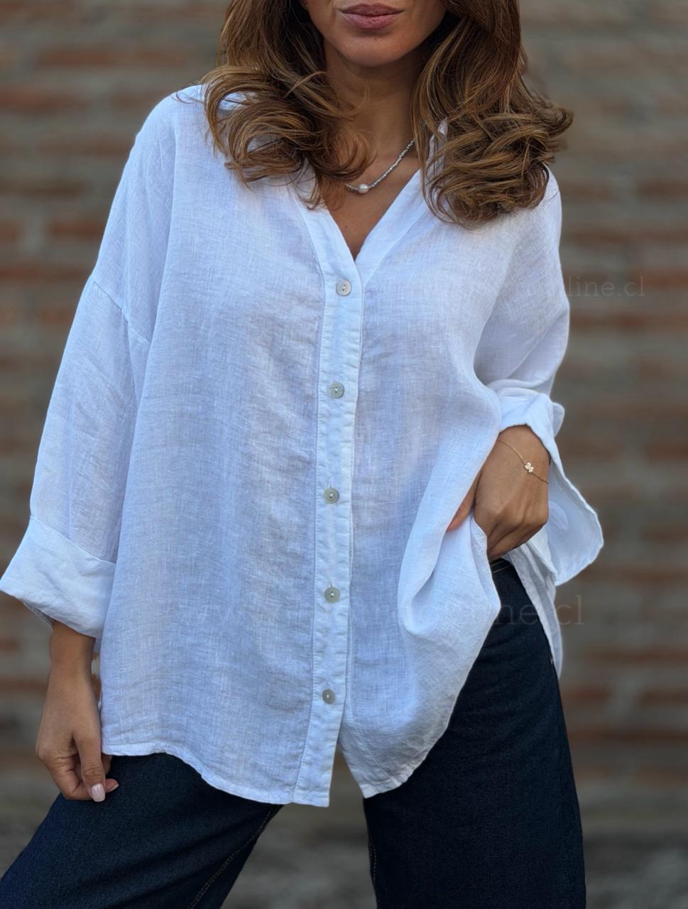 Camisa 100%Lino Italiano blanco