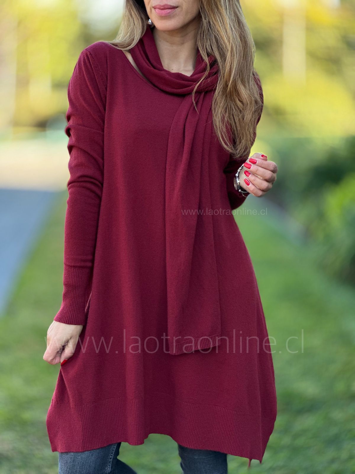 Maxi sweater/vestido bufanda cherry