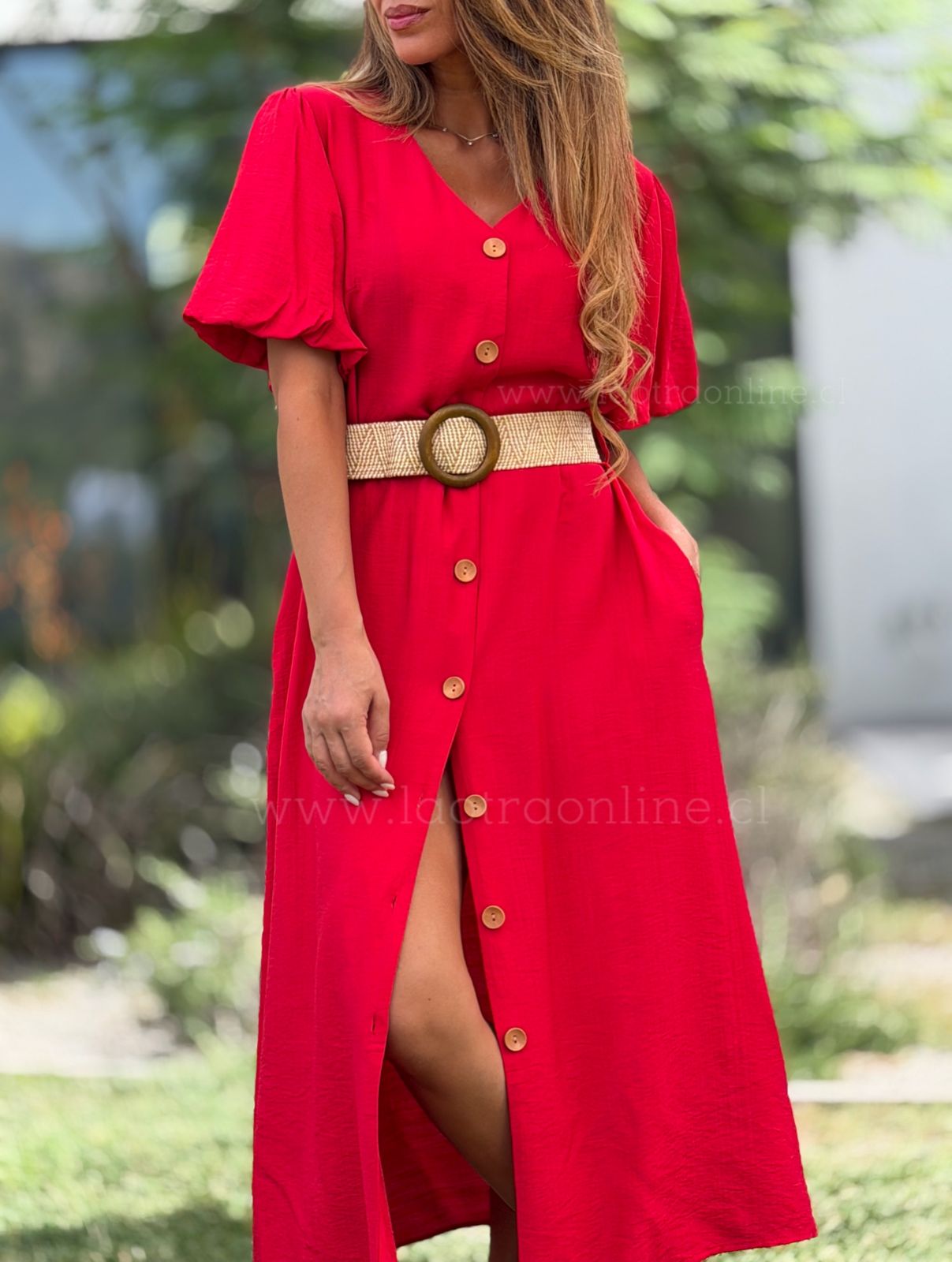 Vestido manga abullonada rojo