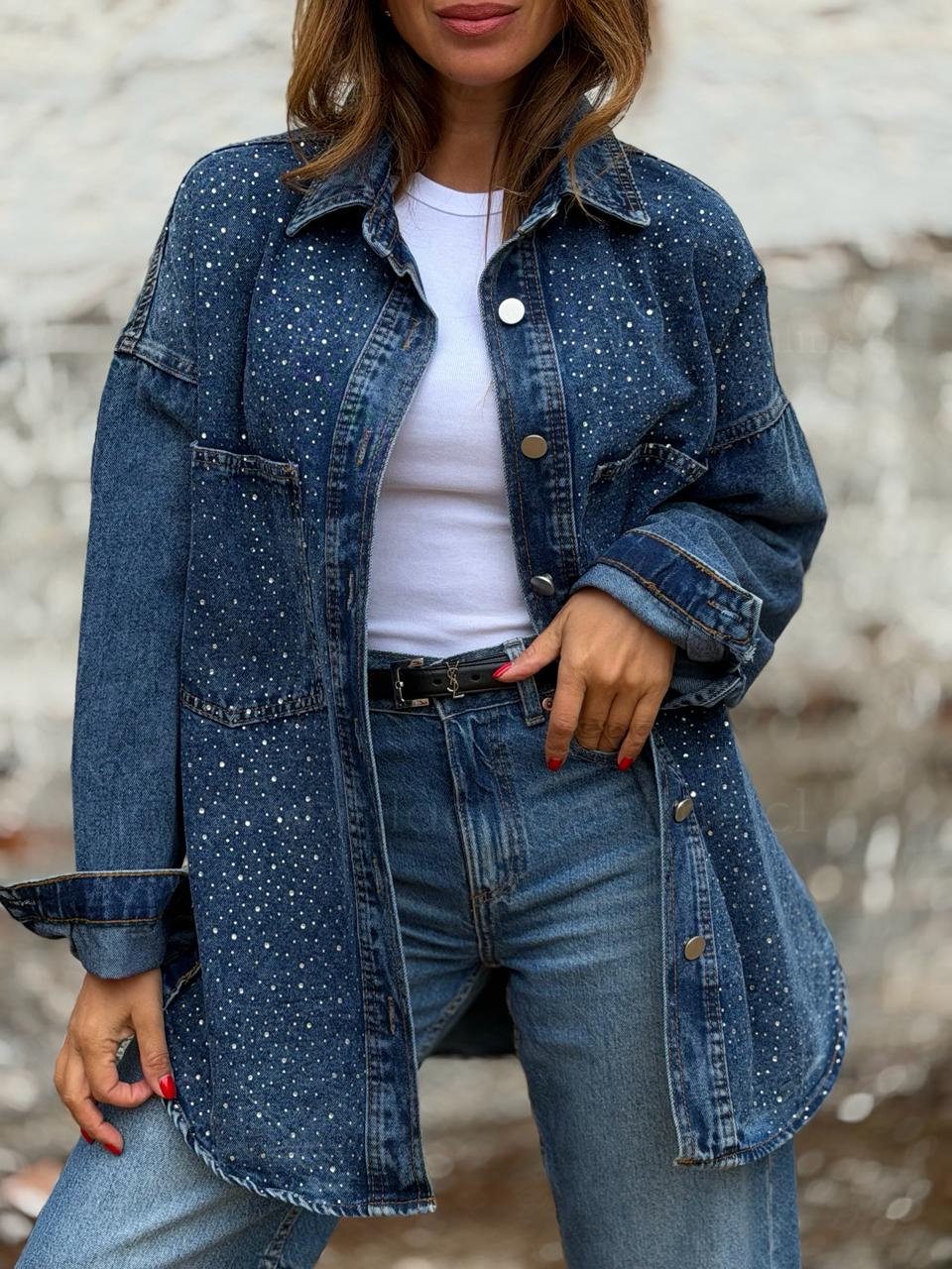 Chaqueta/sobre camisa jeans tachas azul