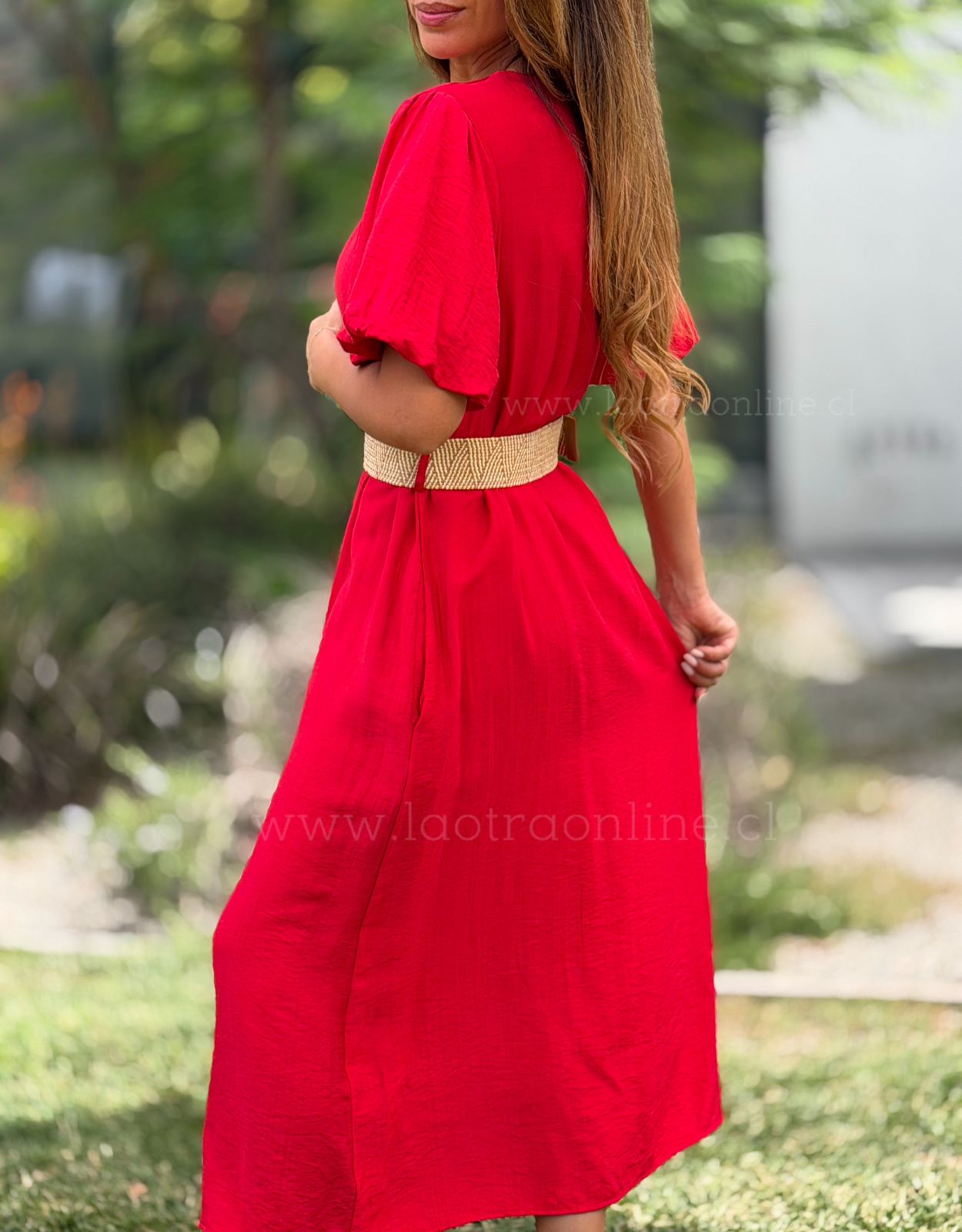 Vestido manga abullonada rojo