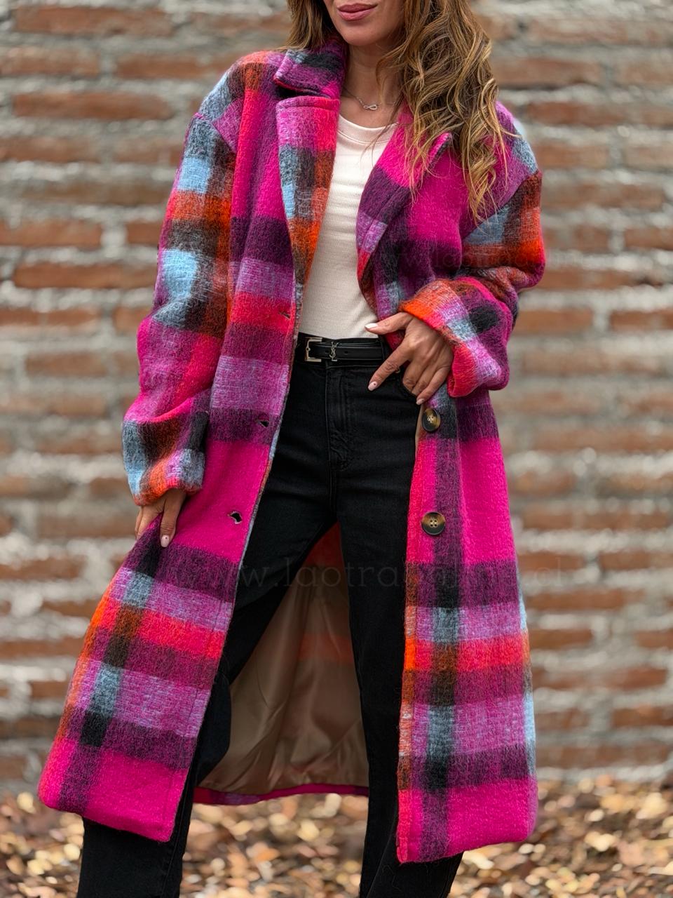 Abrigo Italiano cuadros fucsia