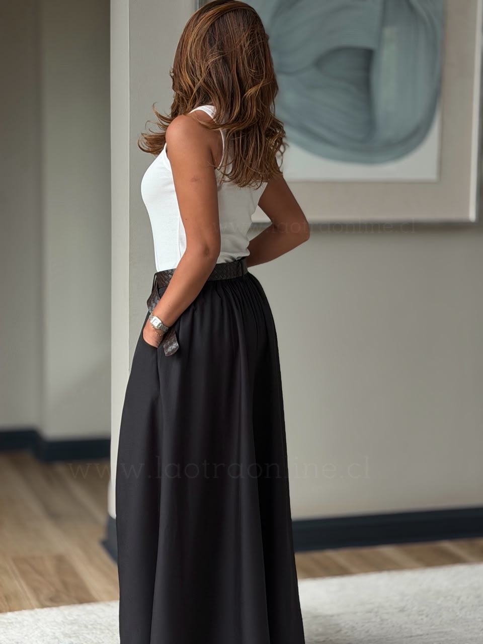 Pantalón Palazzo+cinturón trenza negro