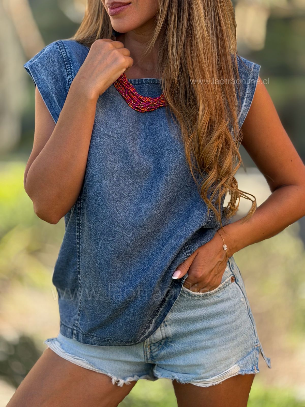 Polera italiana Tencel azul