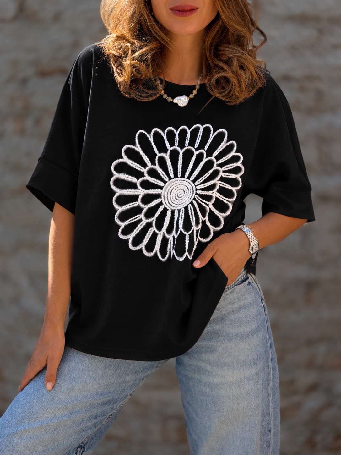 Polera maxi Flor negro