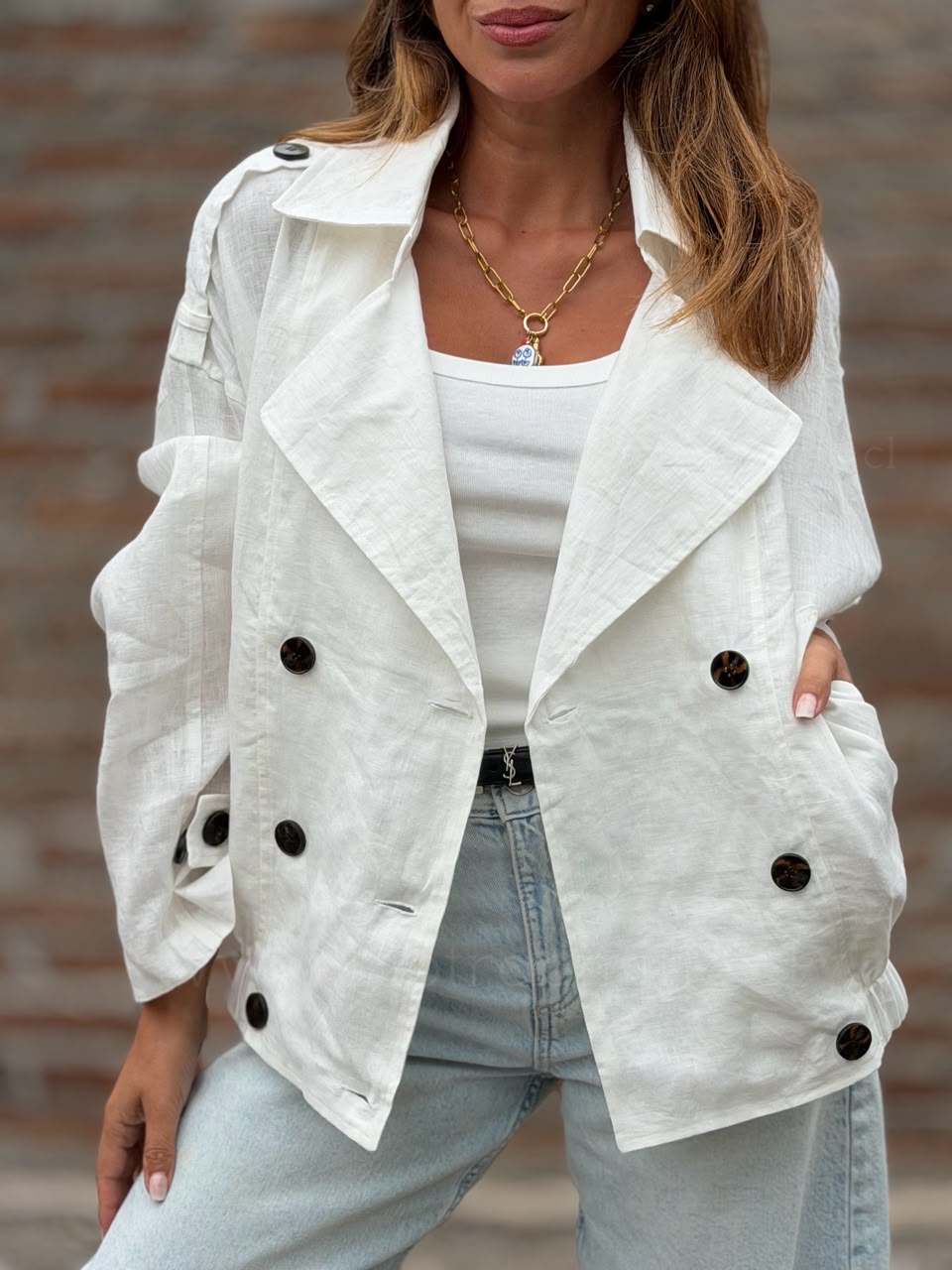 Chaqueta/Trench Lino blanco