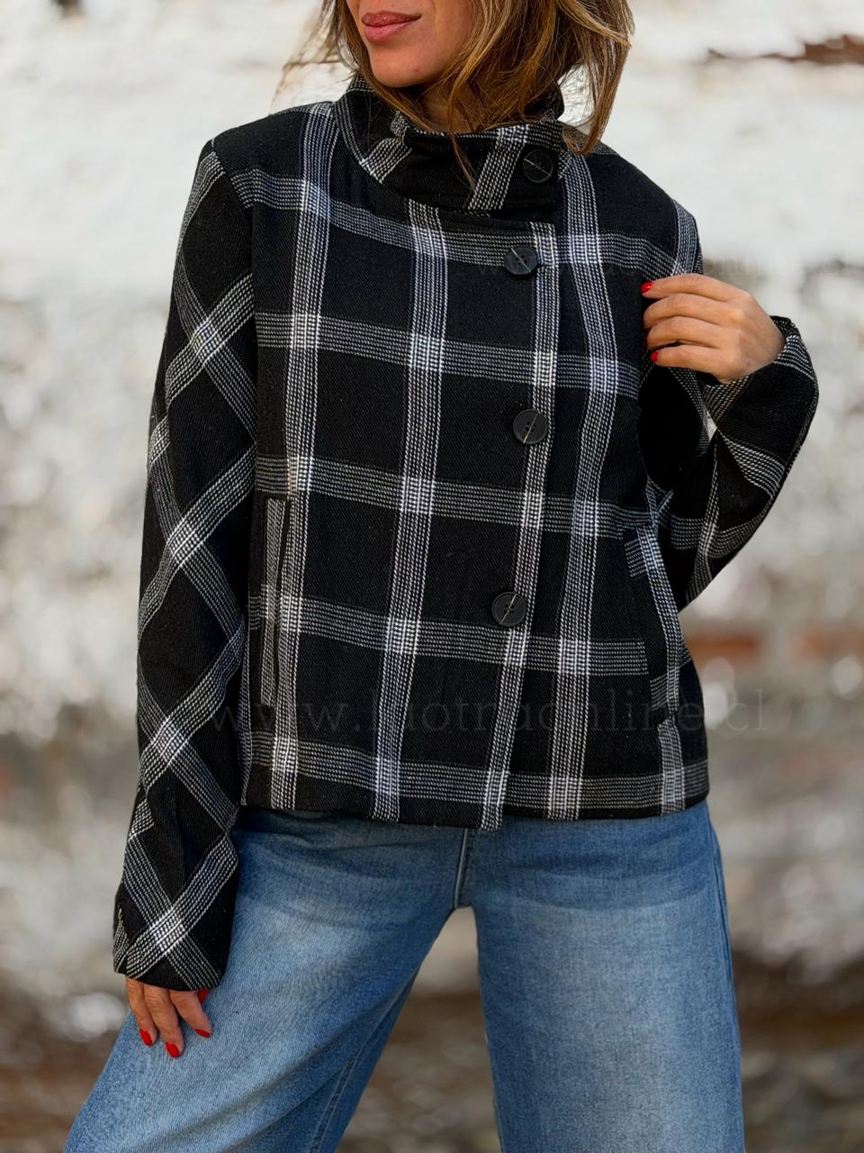 Chaqueta Escocés cuello funnel negro