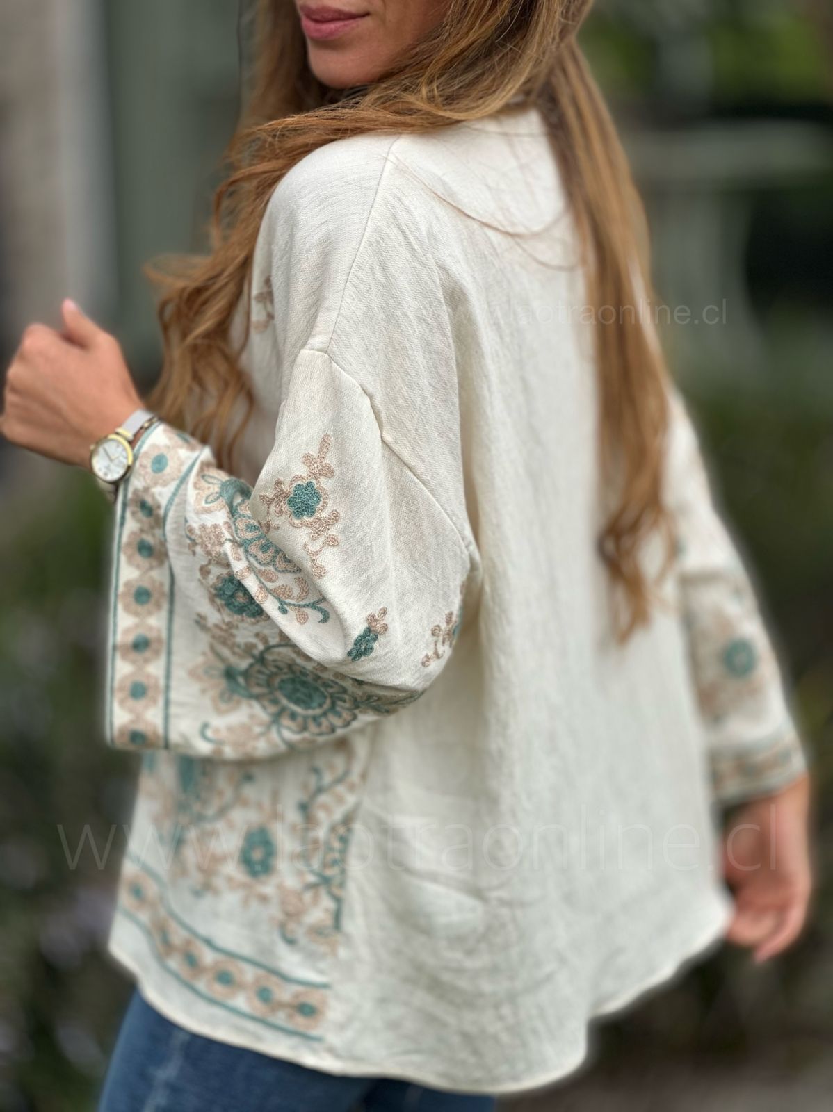Blusa Nórdica blanco/verde