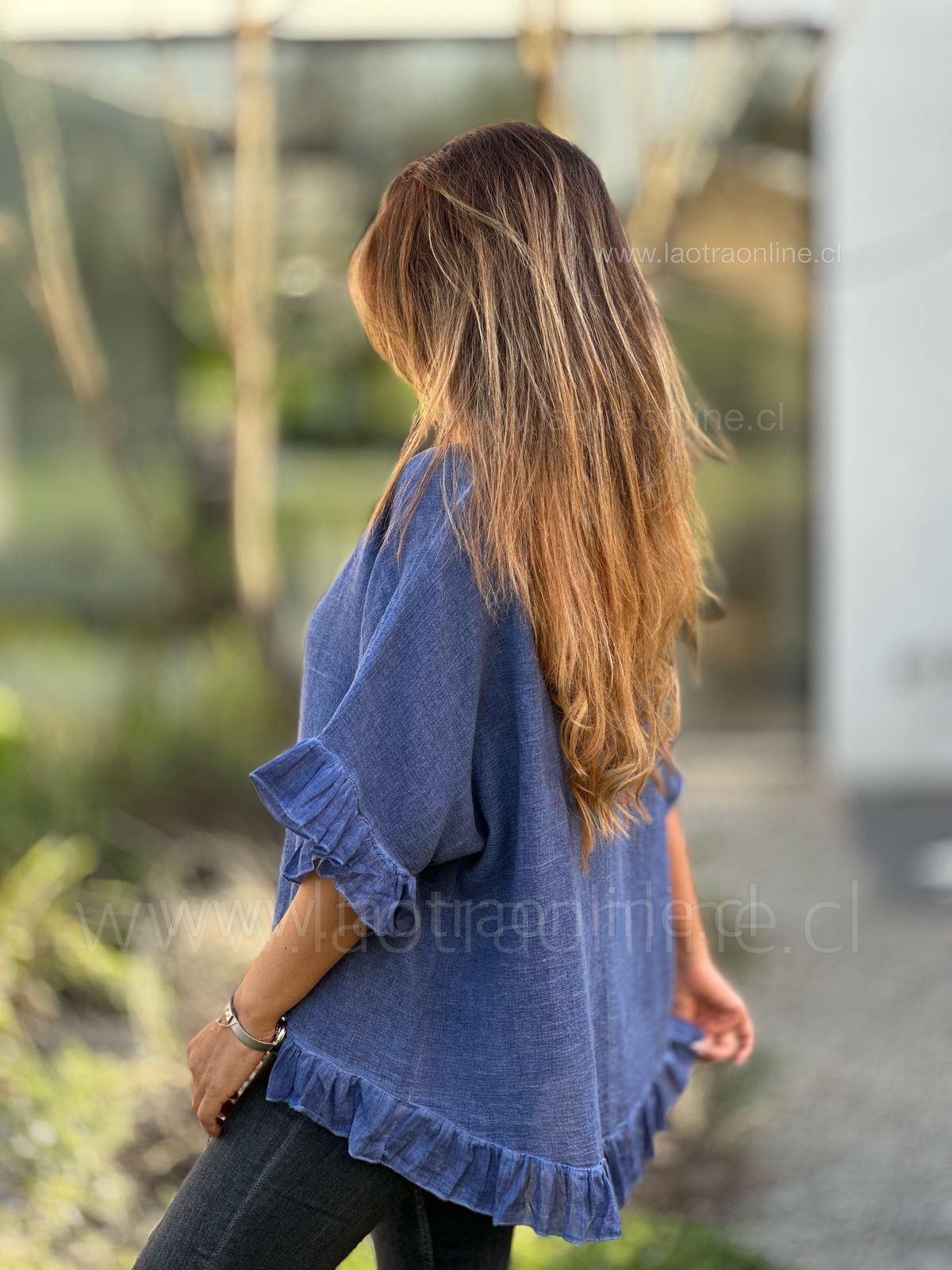 Blusón Lino rústico azul