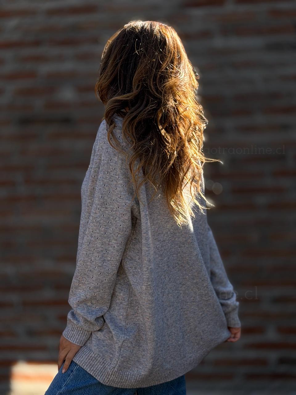 Sweater manga frutilla gris