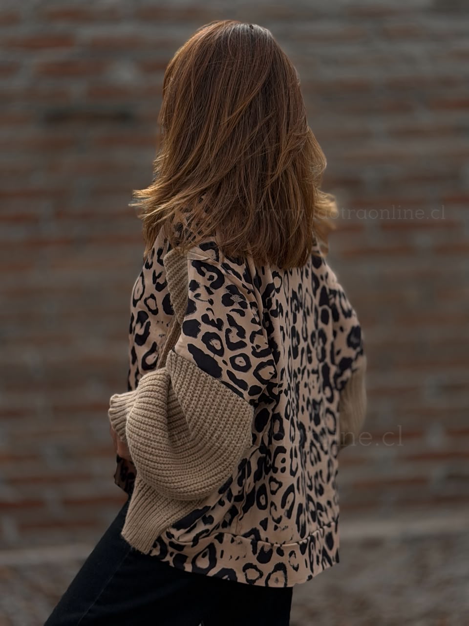 Polerón Print manga tejida camel