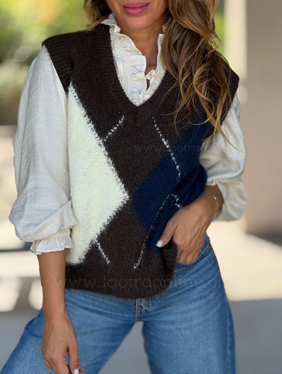 Sweater sin mangas Rombos marron