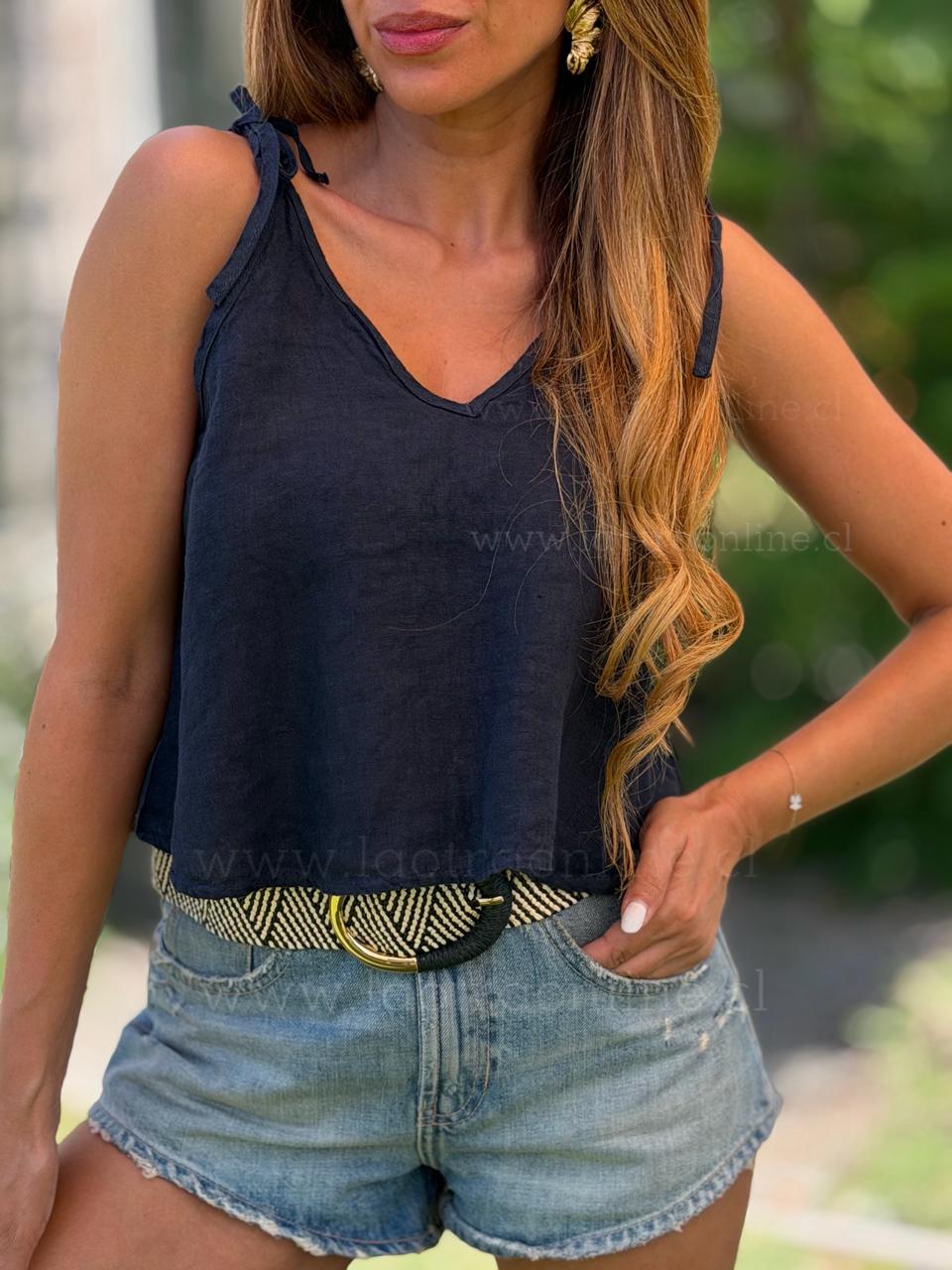 Polera puro lino azul marino