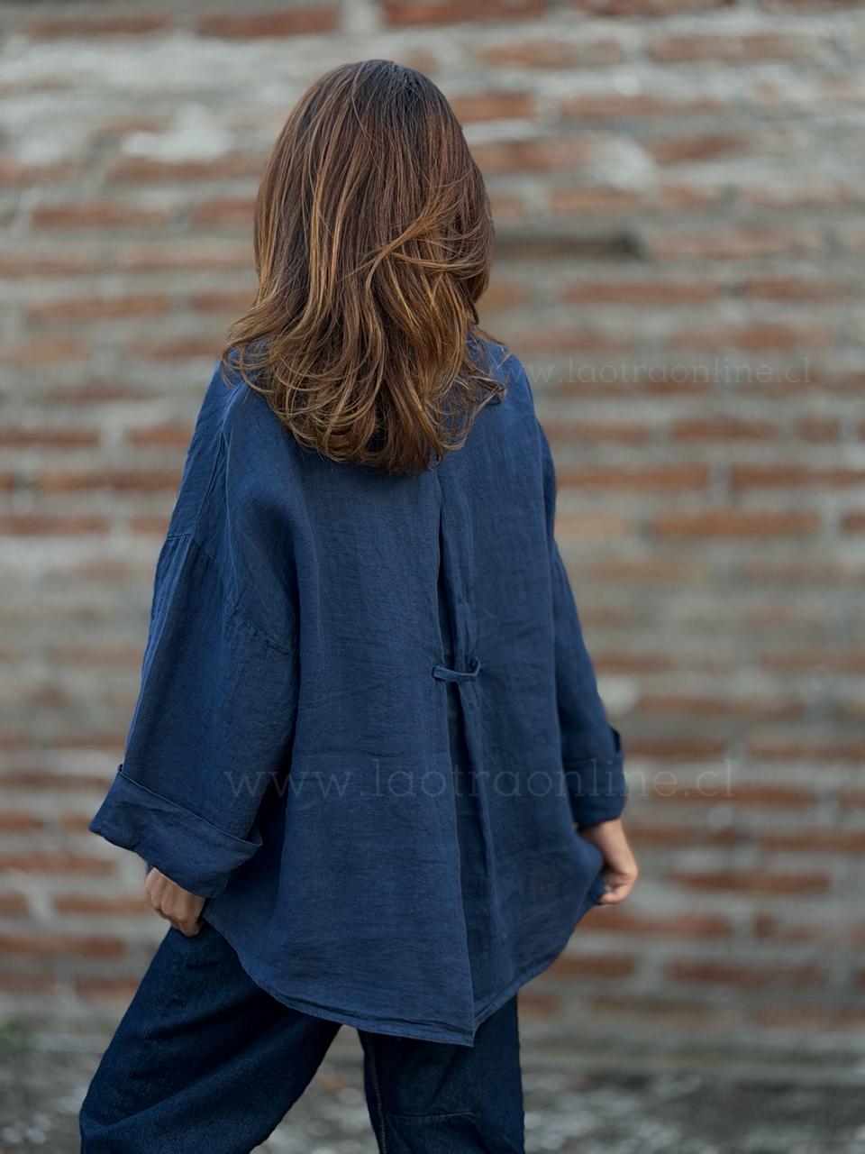 Camisa 100%Lino Italiano azul