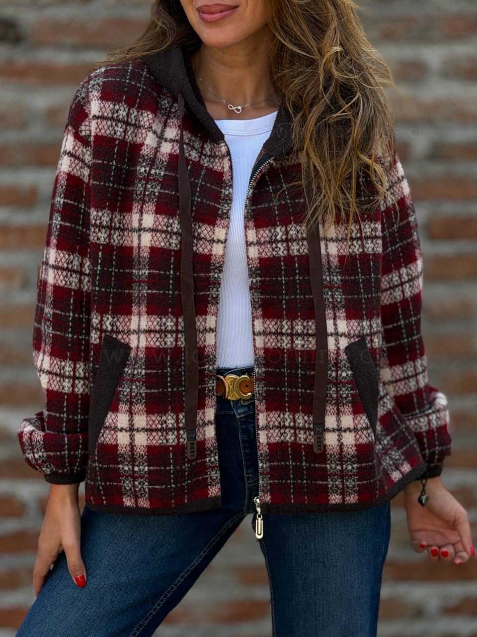 Abrigo capucha Cuadros cherry