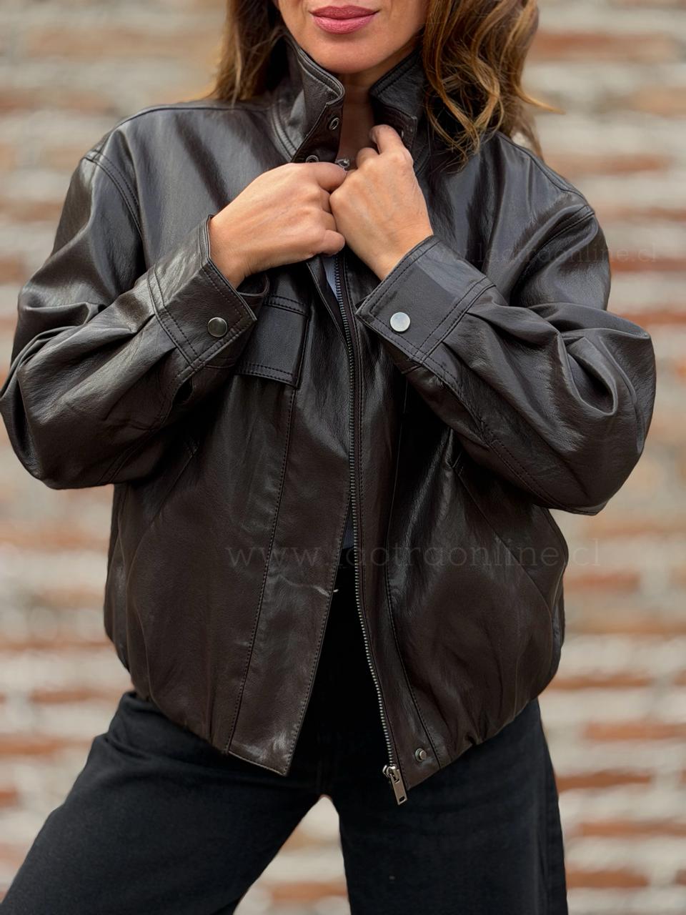 Chaqueta Top ecocuero choco