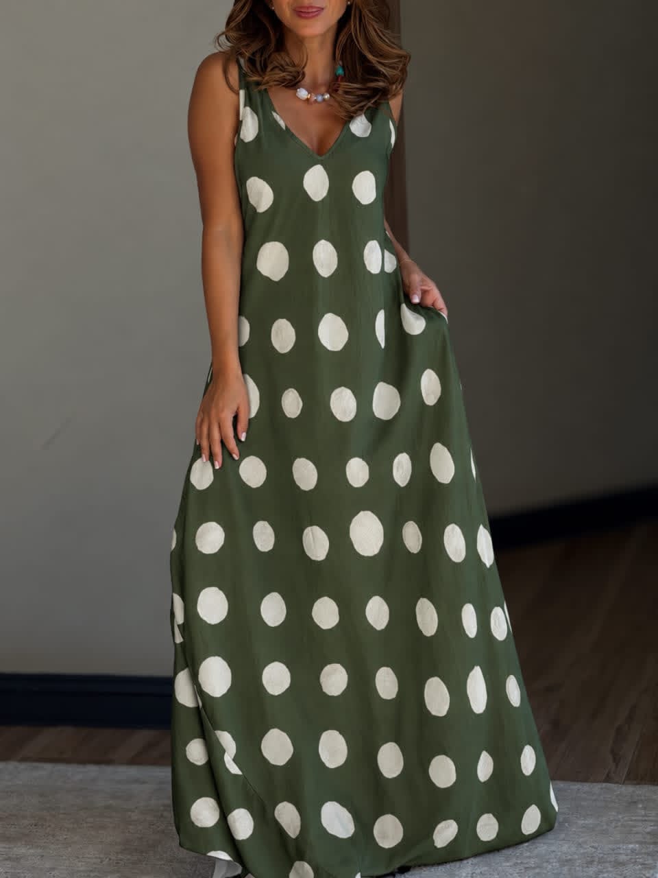 Vestido Maxi lunares verde