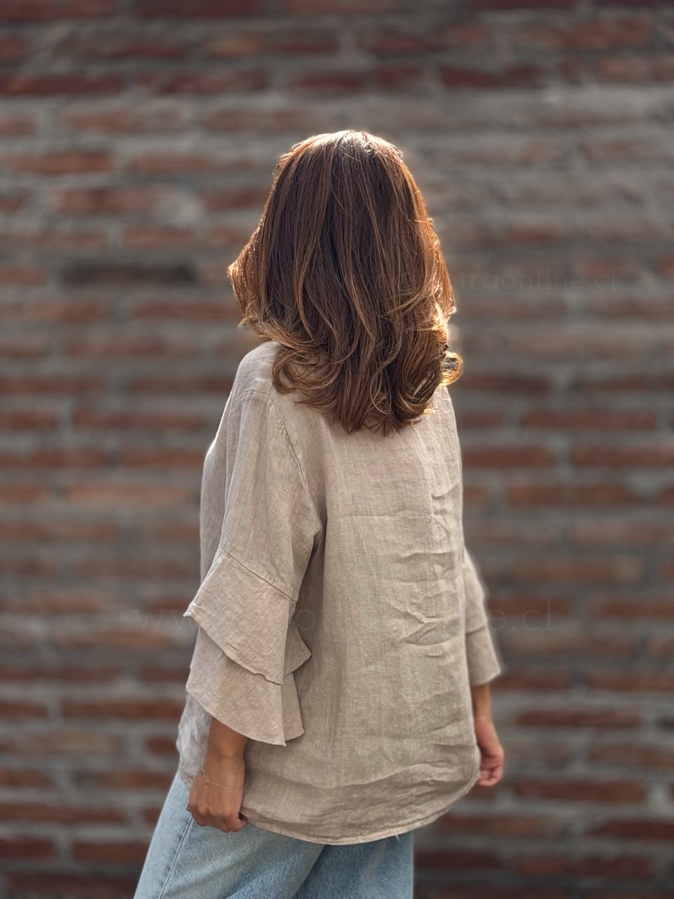 Polera Vuelos puro lino arena