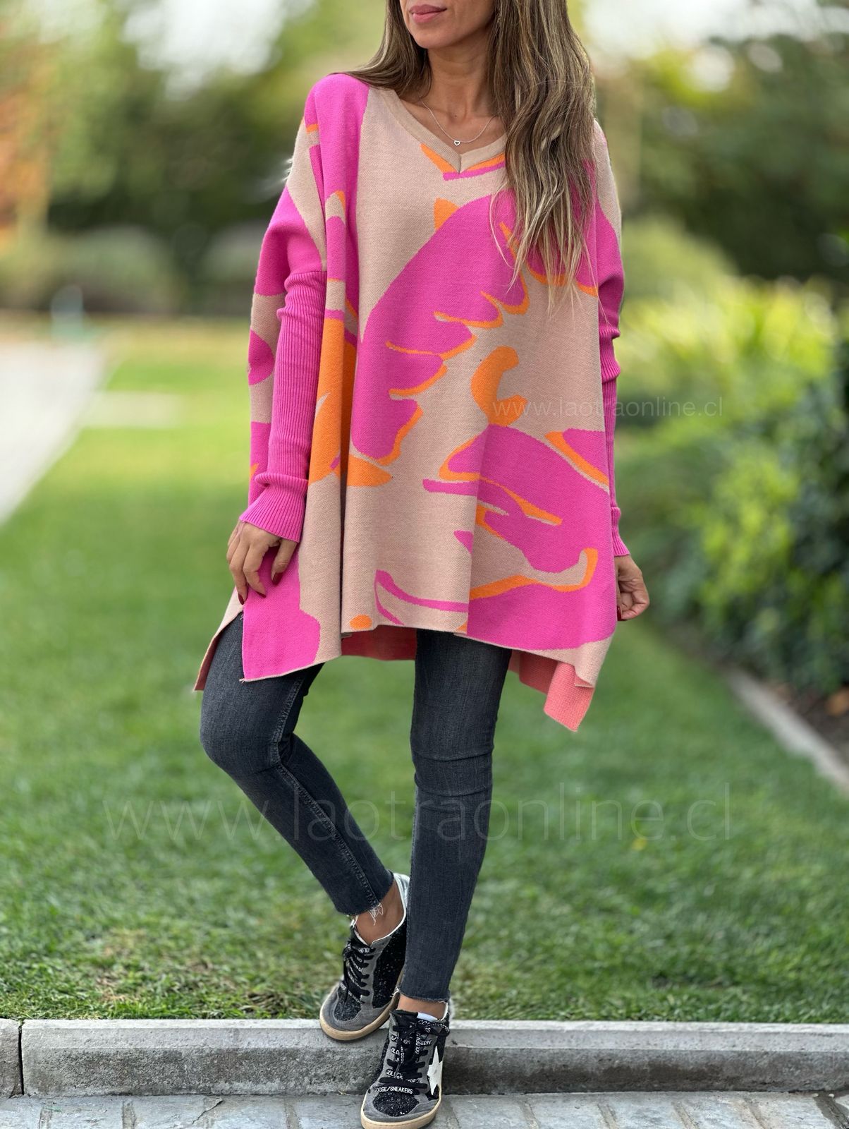 Sweater Maceió fucsia/camel