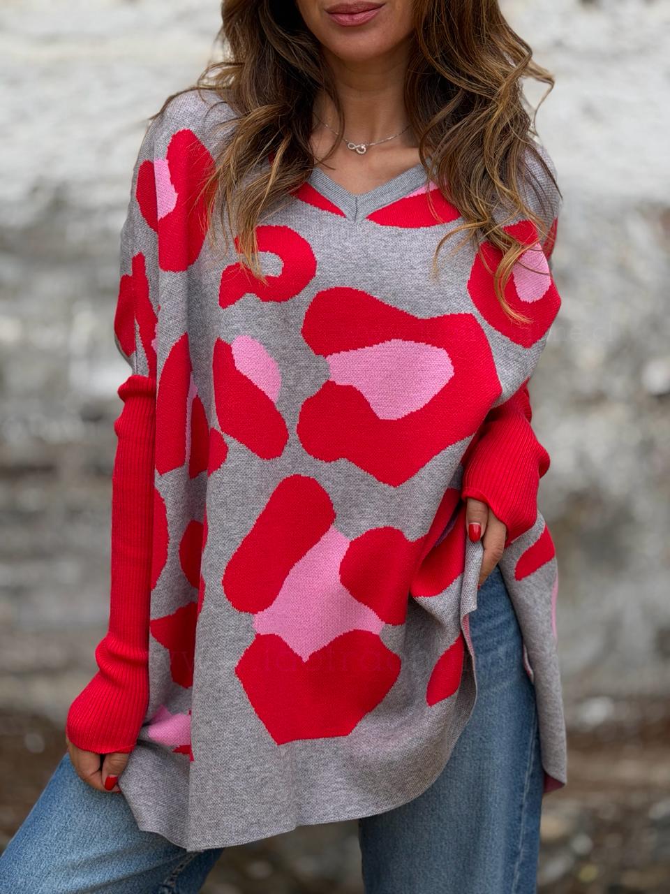 Sweater Print gris/rojo