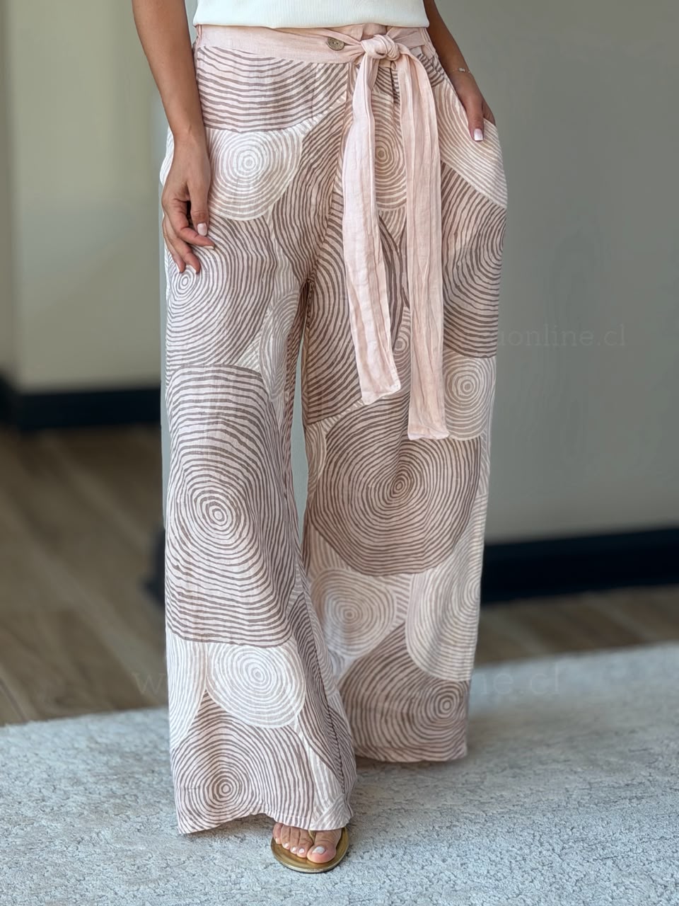 Pantalón 100%Lino nudos rosa