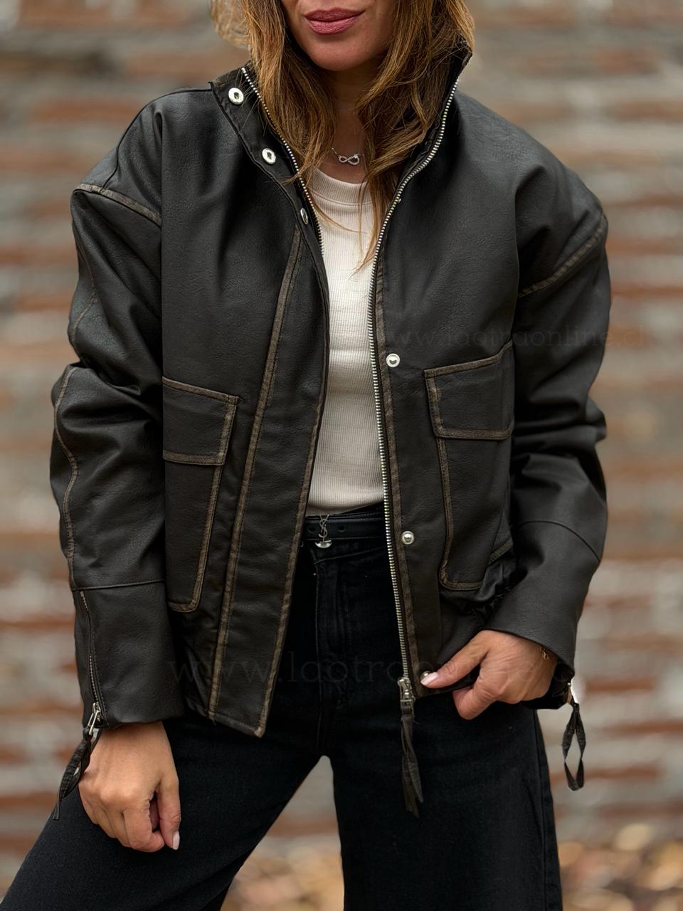 Chaqueta Ecocuero acolchada café