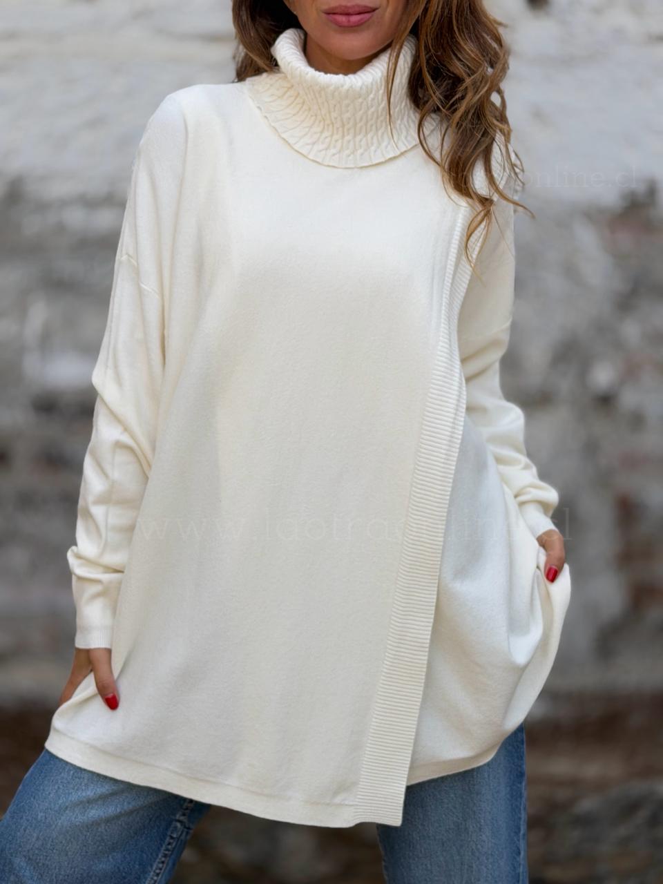 Sweater Cuello trenza cruzado crema